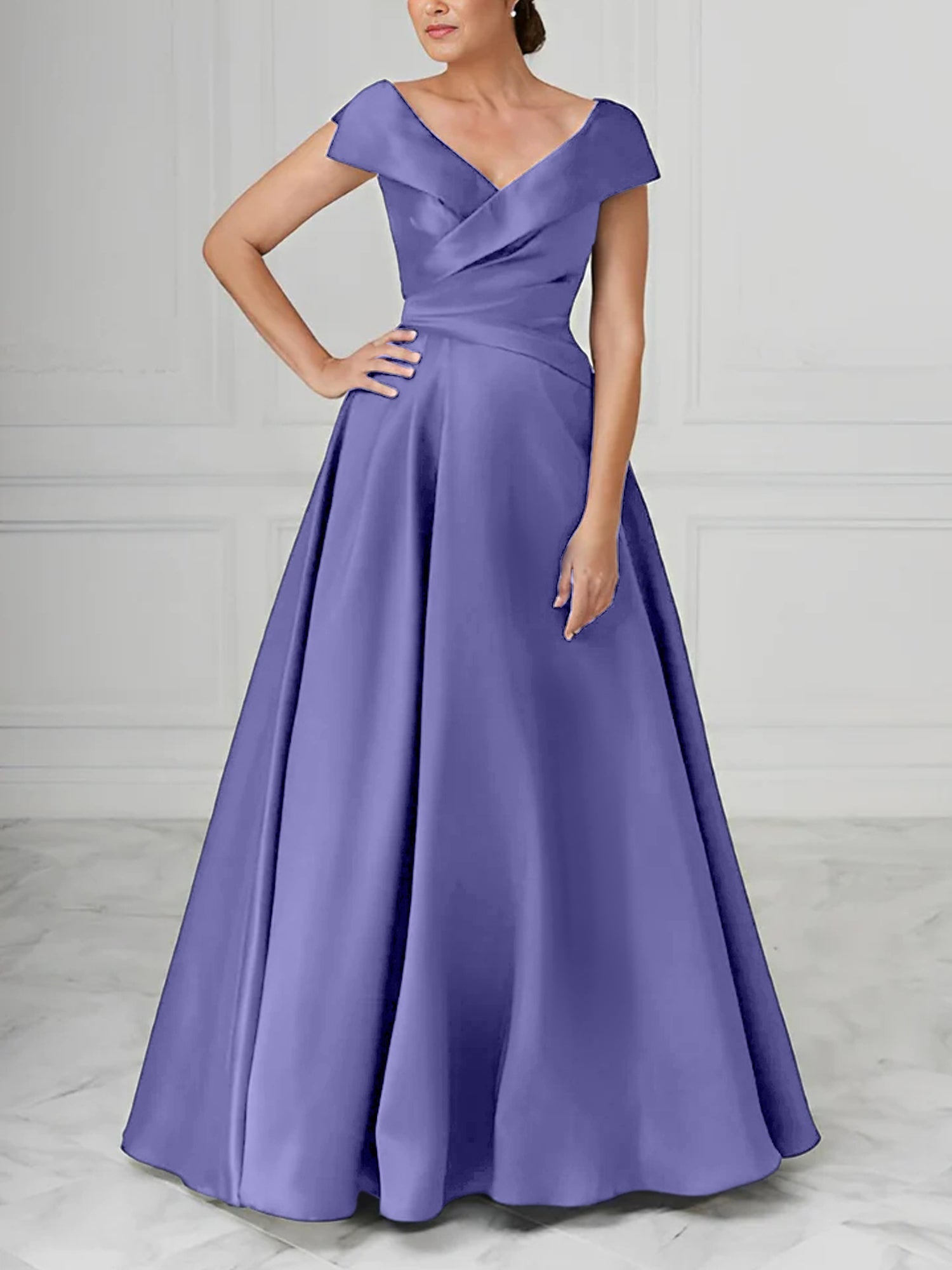 V Neck Satin A Line Mother of the Bride Dresses with Ruched Details