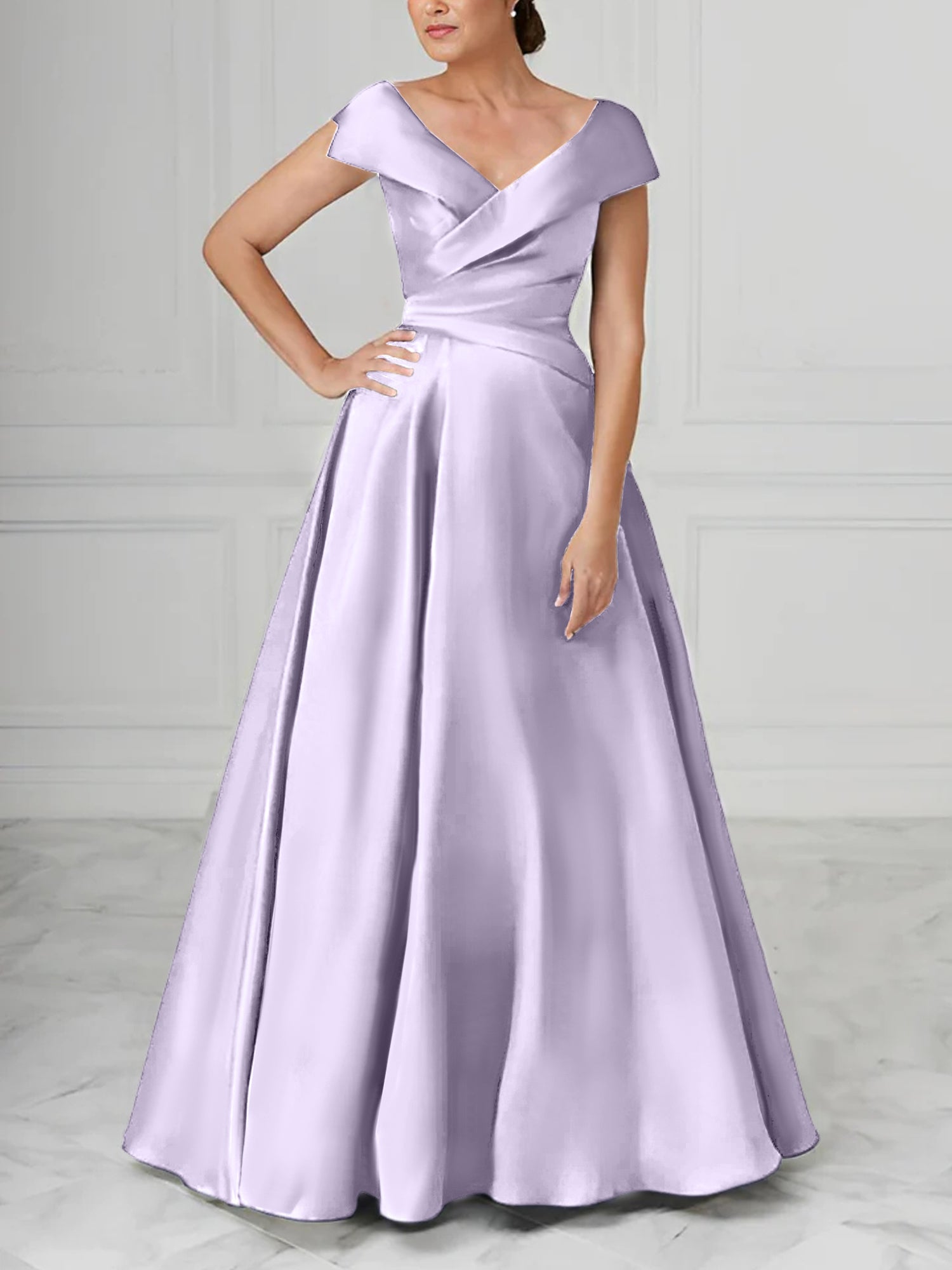 V Neck Satin A Line Mother of the Bride Dresses with Ruched Details