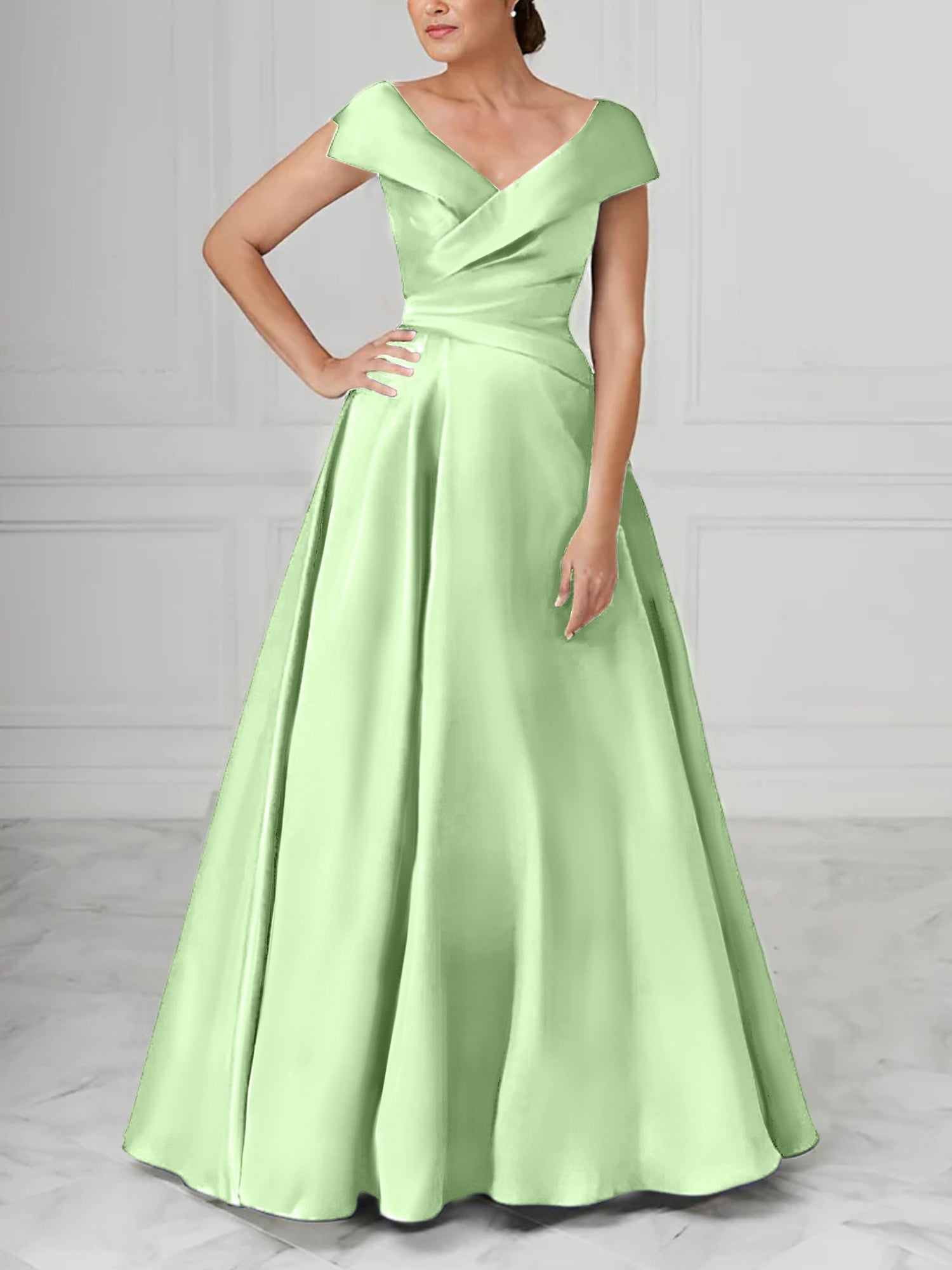 V Neck Satin A Line Mother of the Bride Dresses with Ruched Details