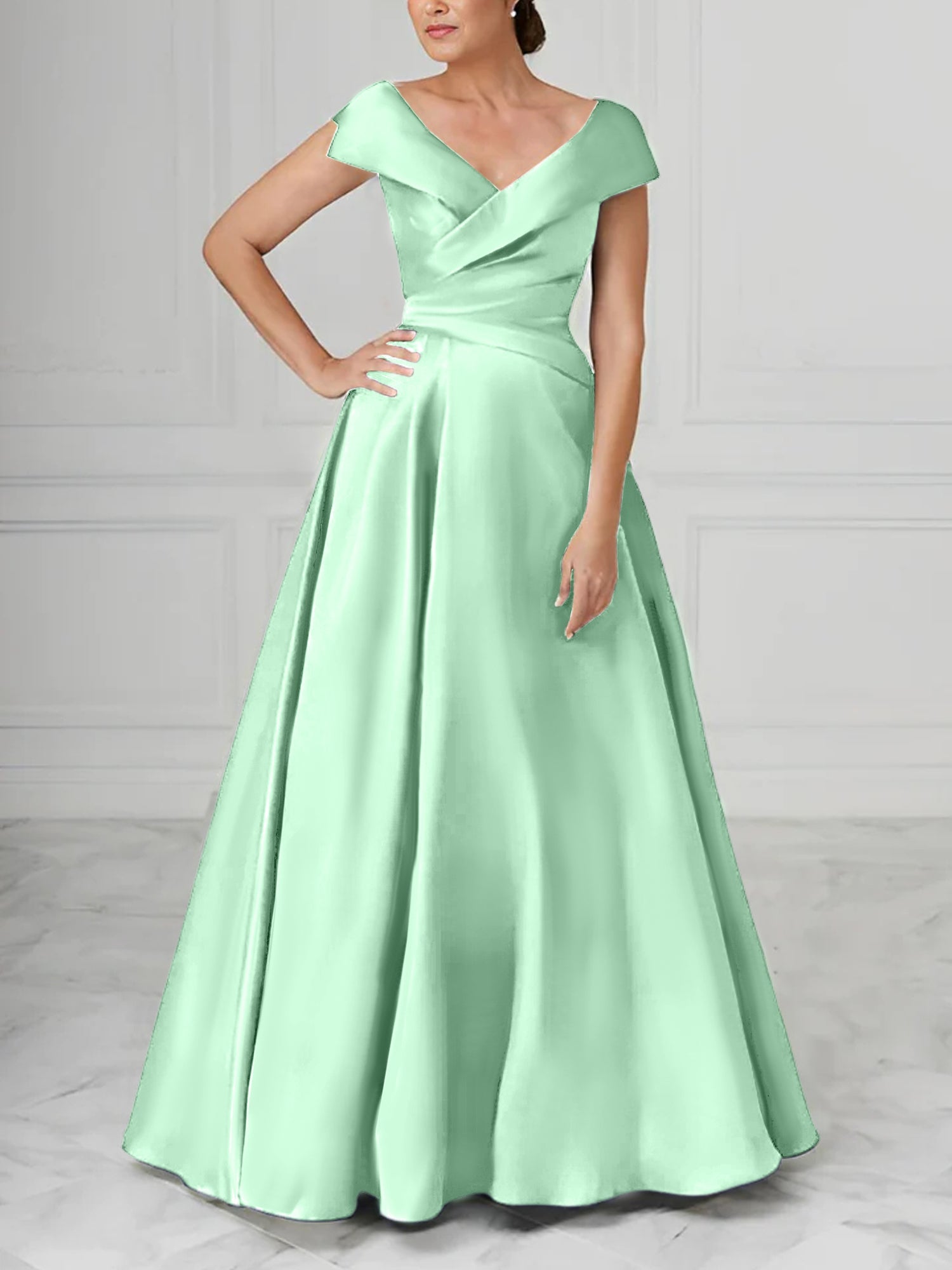 V Neck Satin A Line Mother of the Bride Dresses with Ruched Details