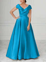 V Neck Satin A Line Mother of the Bride Dresses with Ruched Details