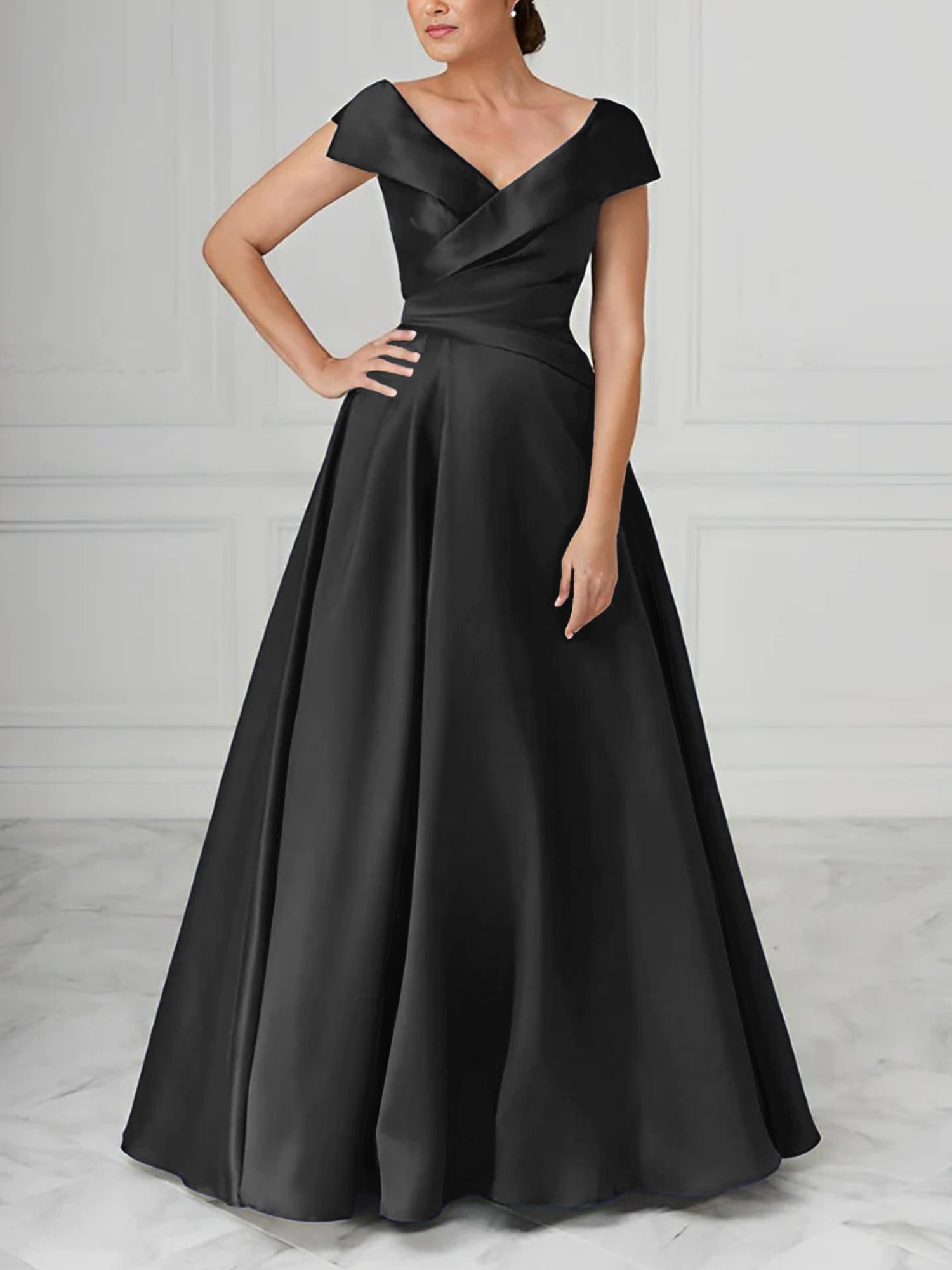 V Neck Satin A Line Mother of the Bride Dresses with Ruched Details