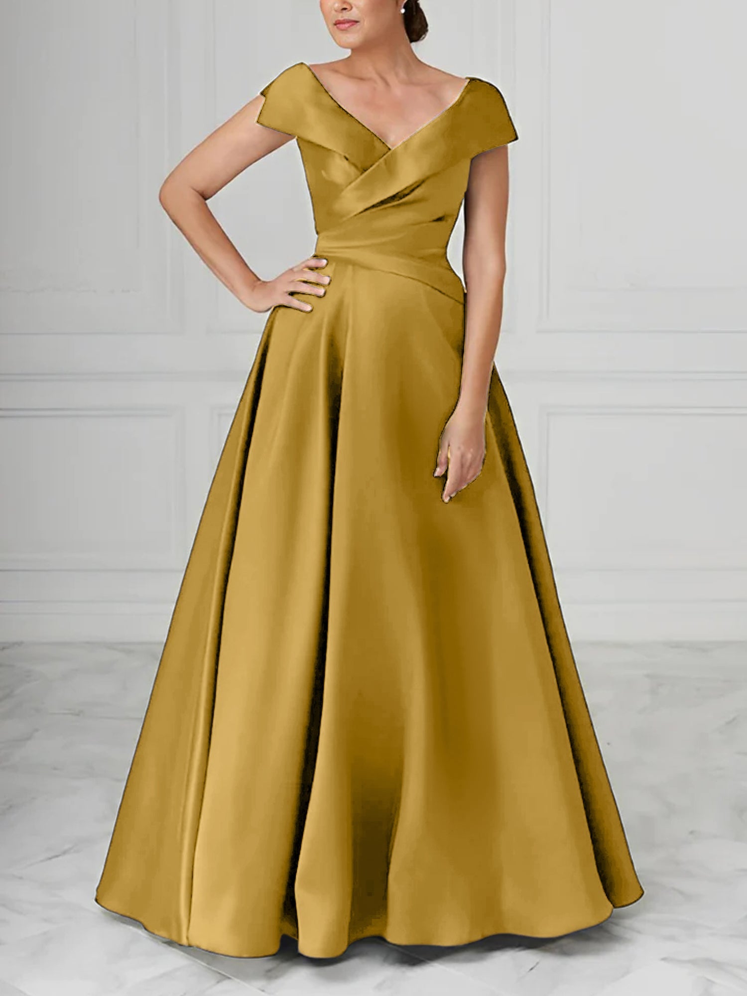 V Neck Satin A Line Mother of the Bride Dresses with Ruched Details