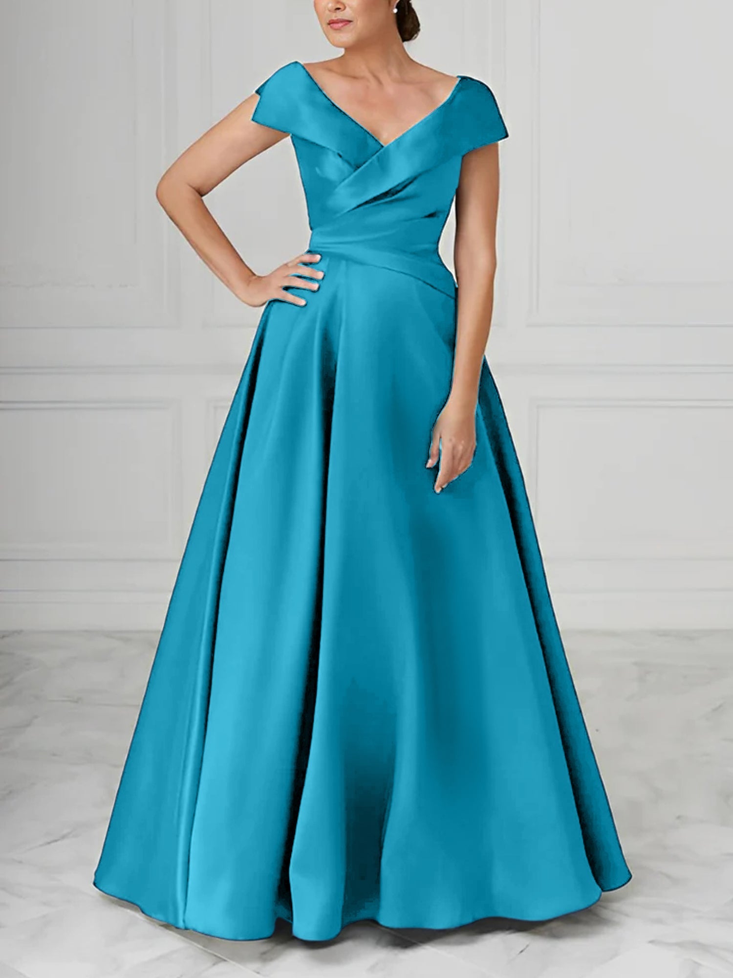 V Neck Satin A Line Mother of the Bride Dresses with Ruched Details