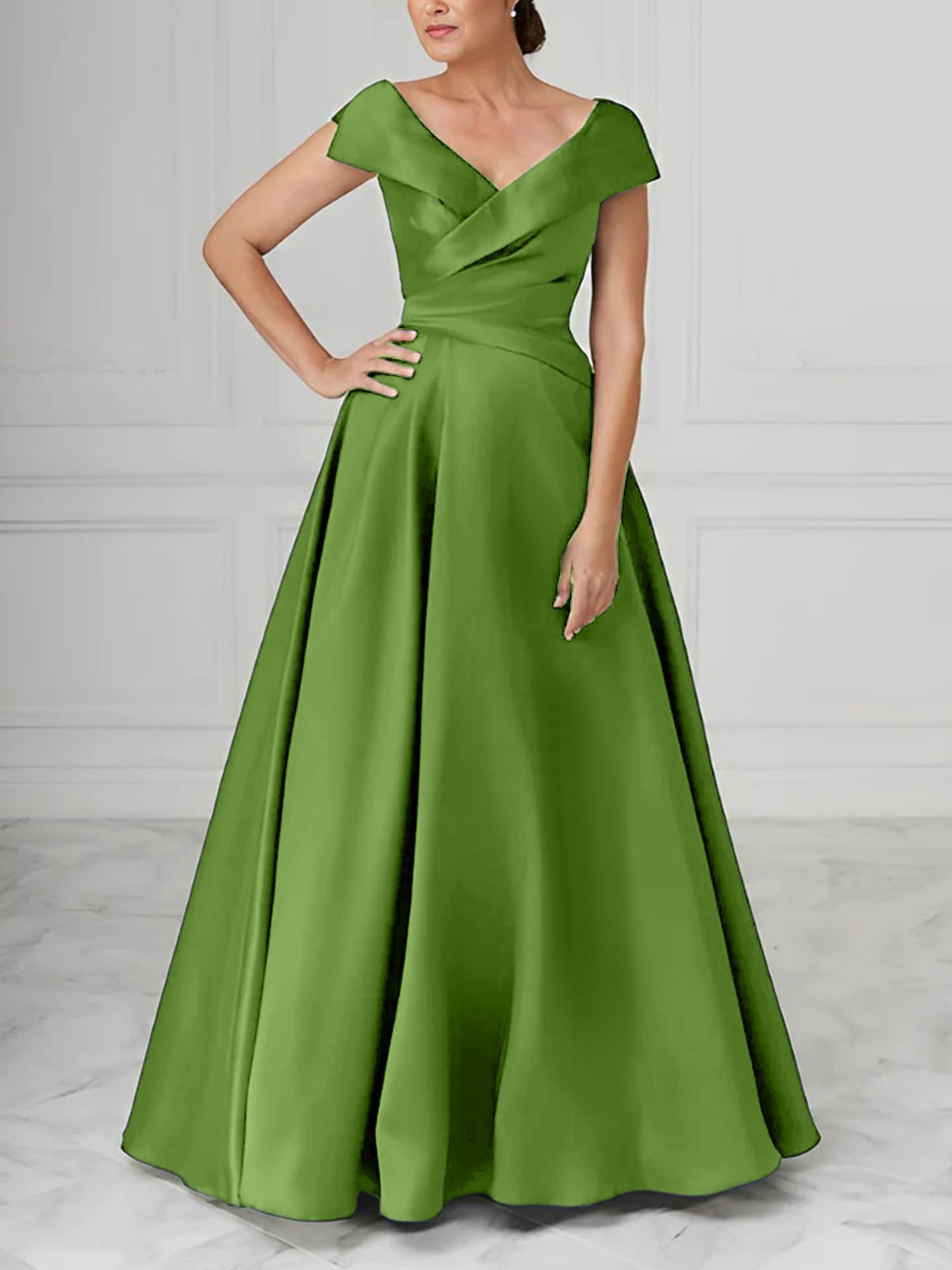 V Neck Satin A Line Mother of the Bride Dresses with Ruched Details