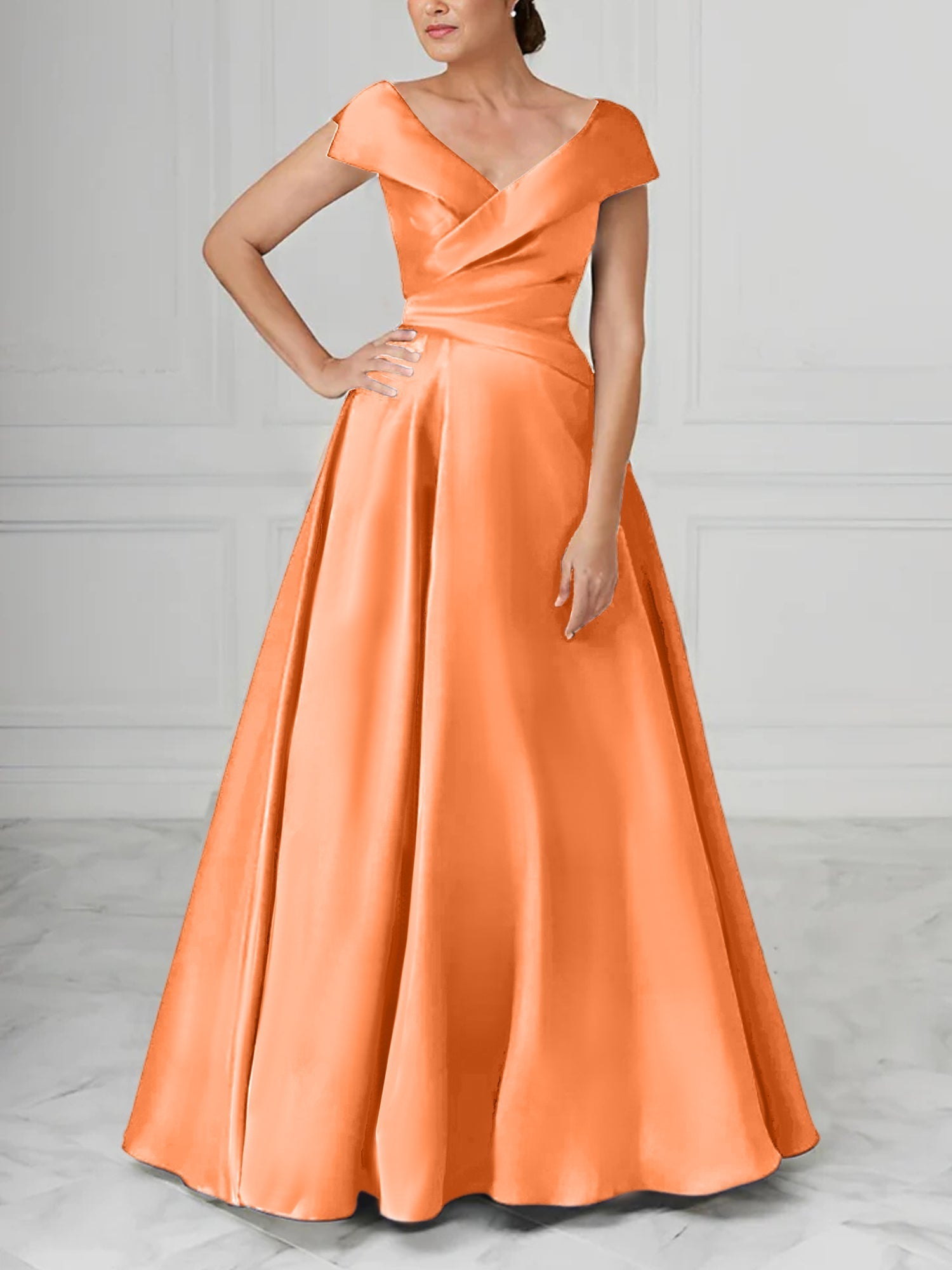 V Neck Satin A Line Mother of the Bride Dresses with Ruched Details