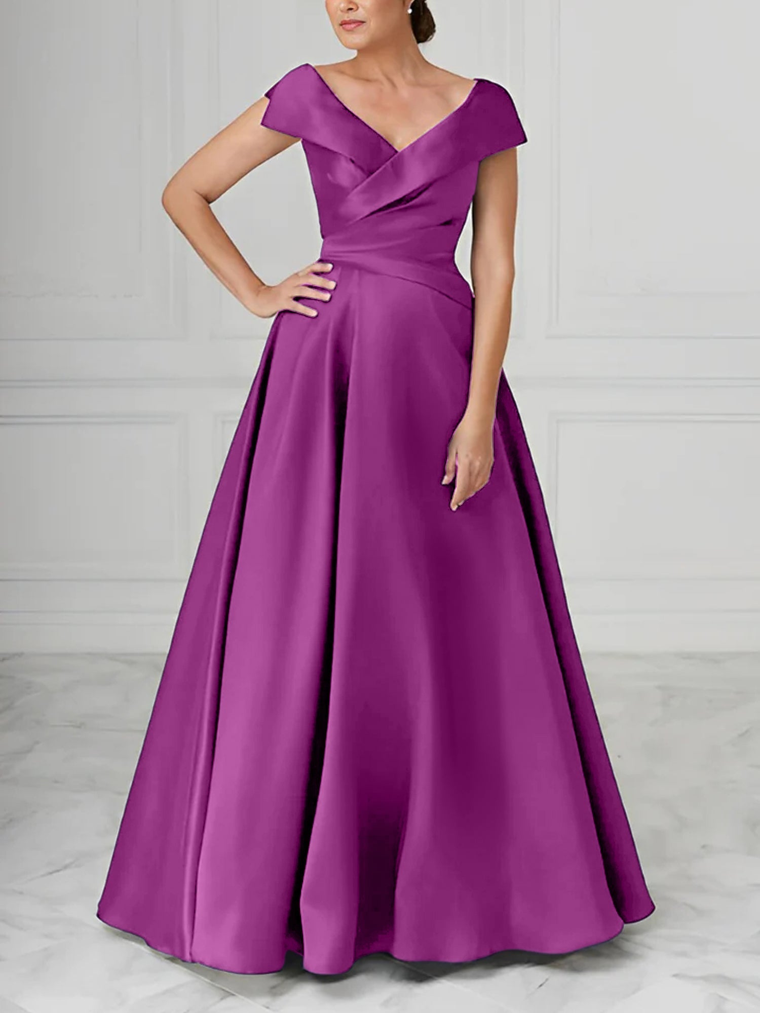V Neck Satin A Line Mother of the Bride Dresses with Ruched Details