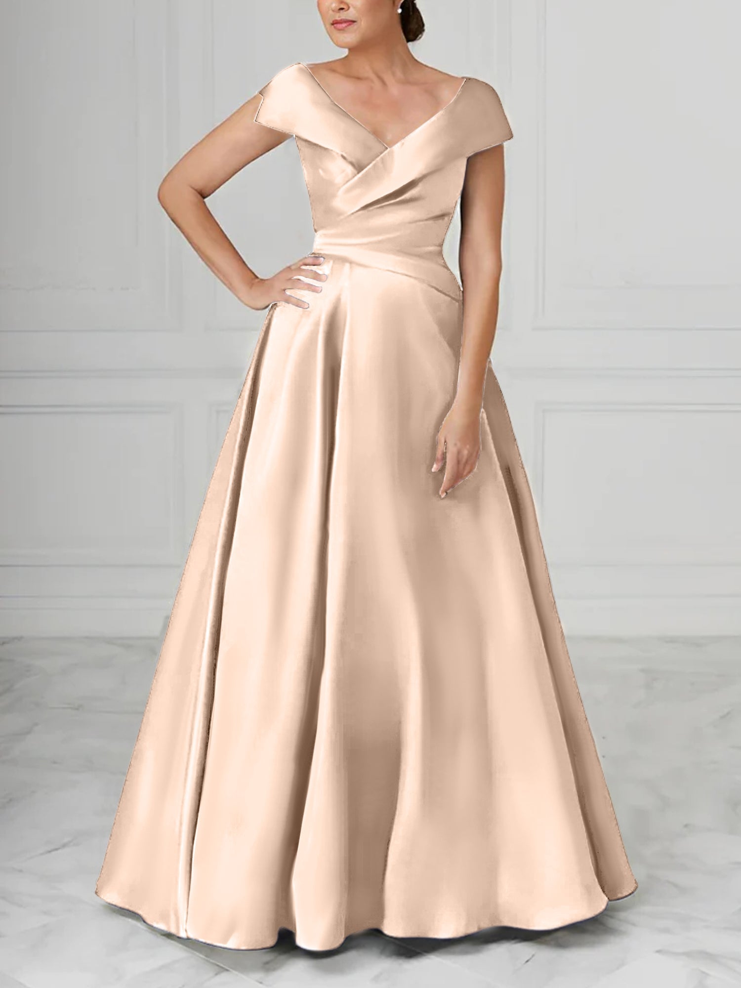 V Neck Satin A Line Mother of the Bride Dresses with Ruched Details