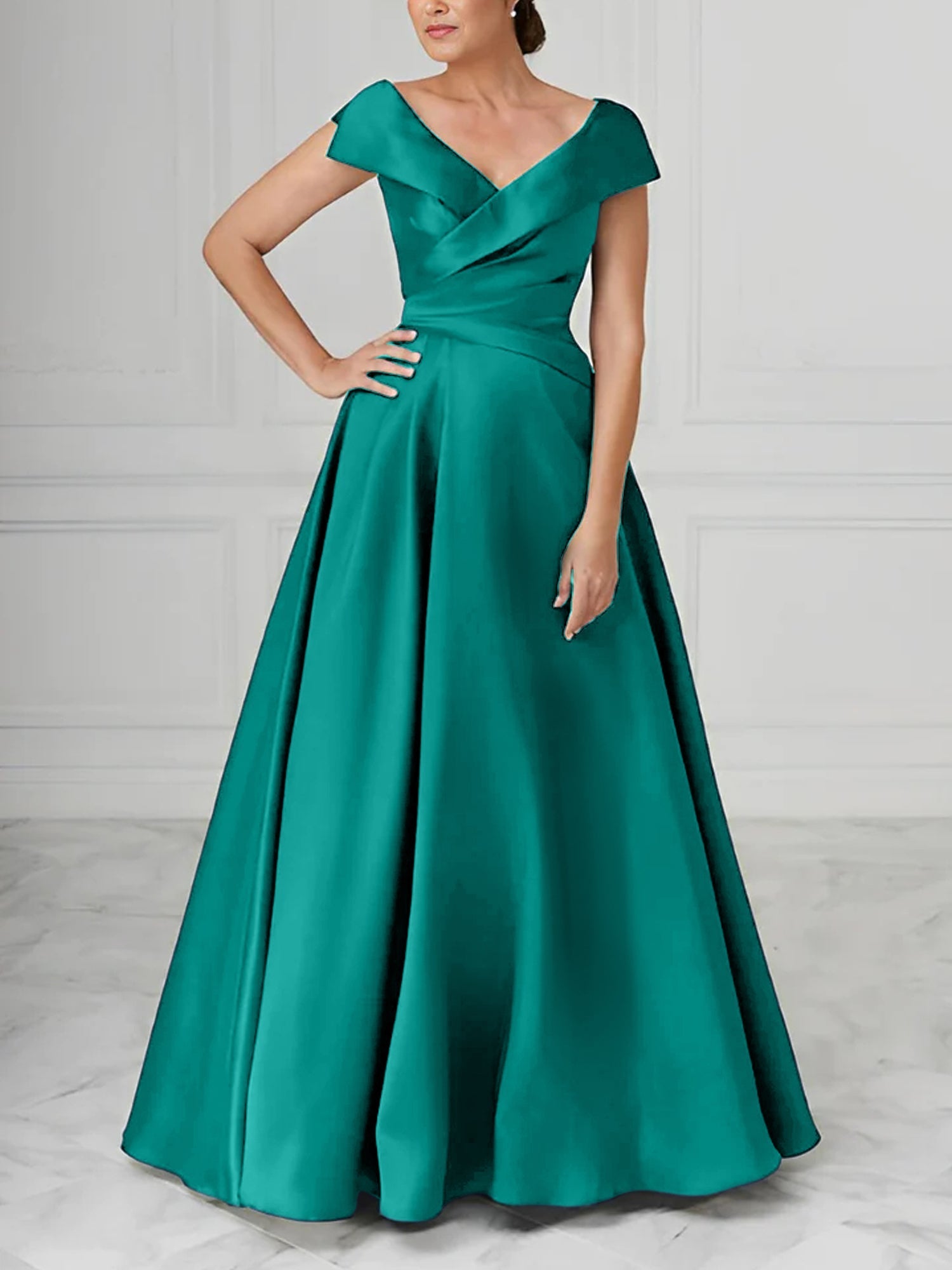 V Neck Satin A Line Mother of the Bride Dresses with Ruched Details