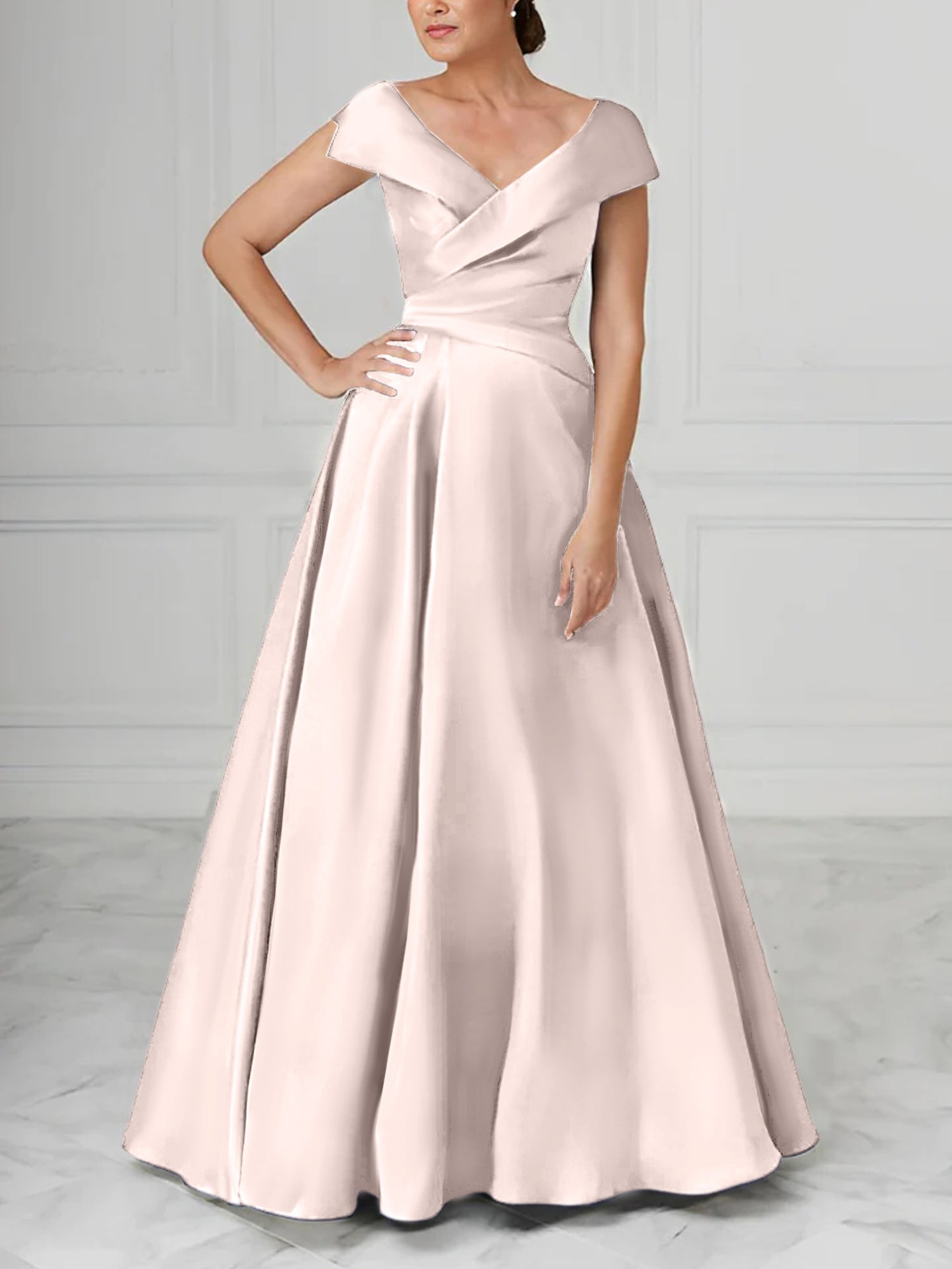 V Neck Satin A Line Mother of the Bride Dresses with Ruched Details