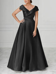 V Neck Satin A Line Mother of the Bride Dresses with Ruched Details