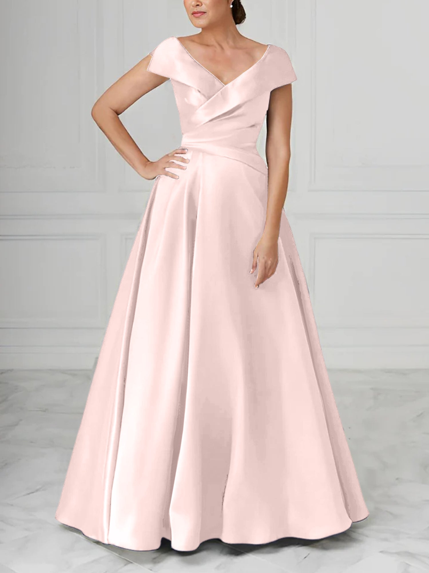 V Neck Satin A Line Mother of the Bride Dresses with Ruched Details