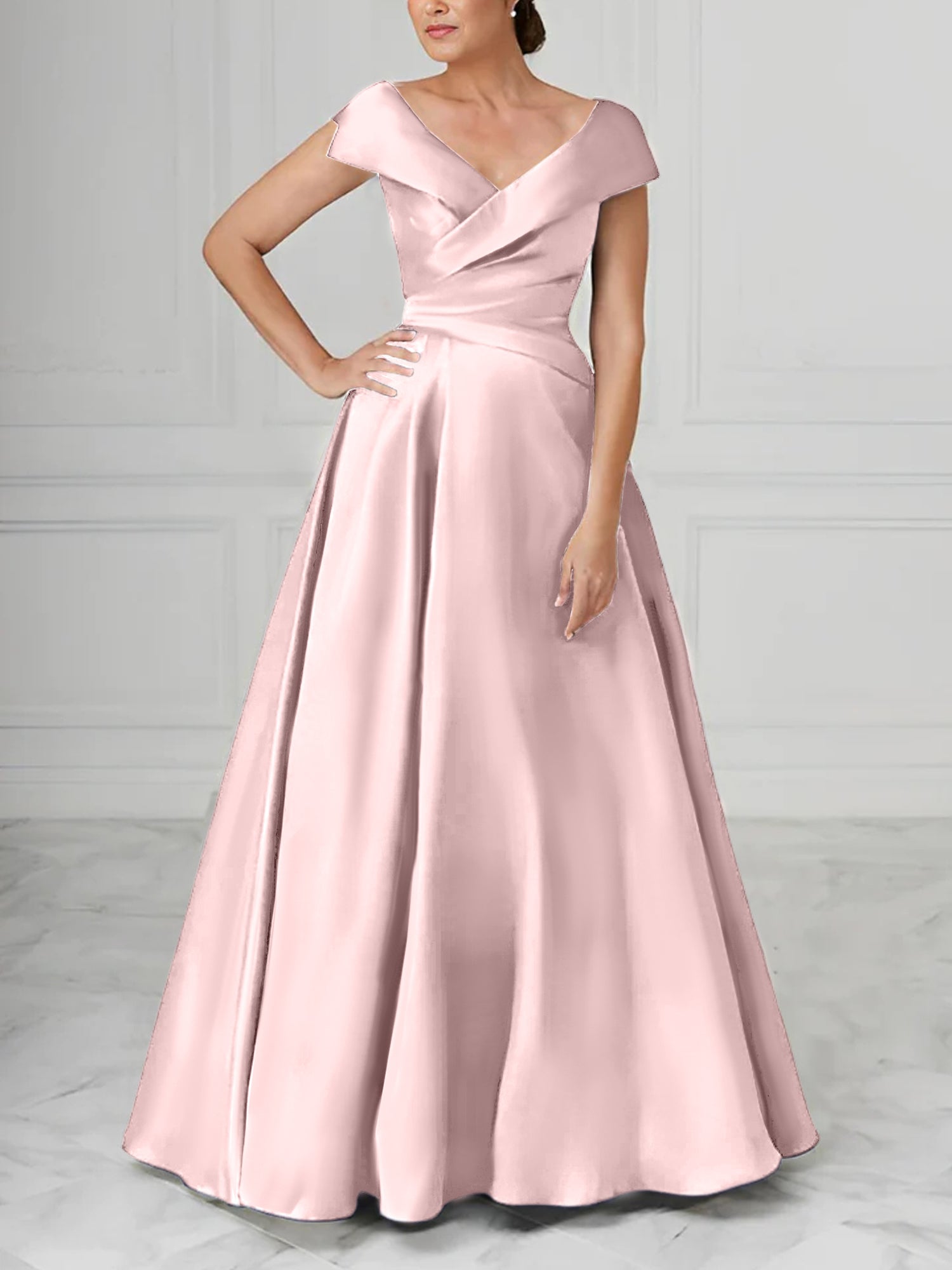 V Neck Satin A Line Mother of the Bride Dresses with Ruched Details