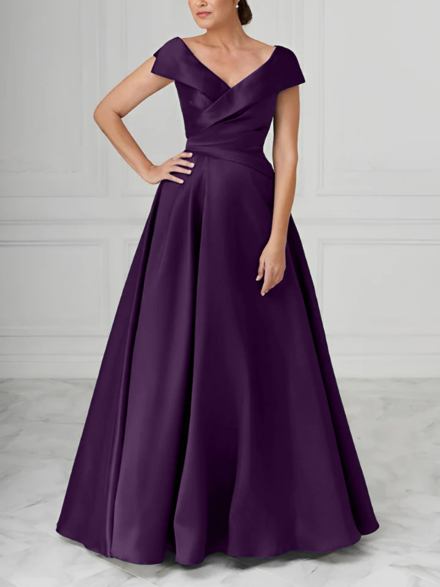 V Neck Satin A Line Mother of the Bride Dresses with Ruched Details