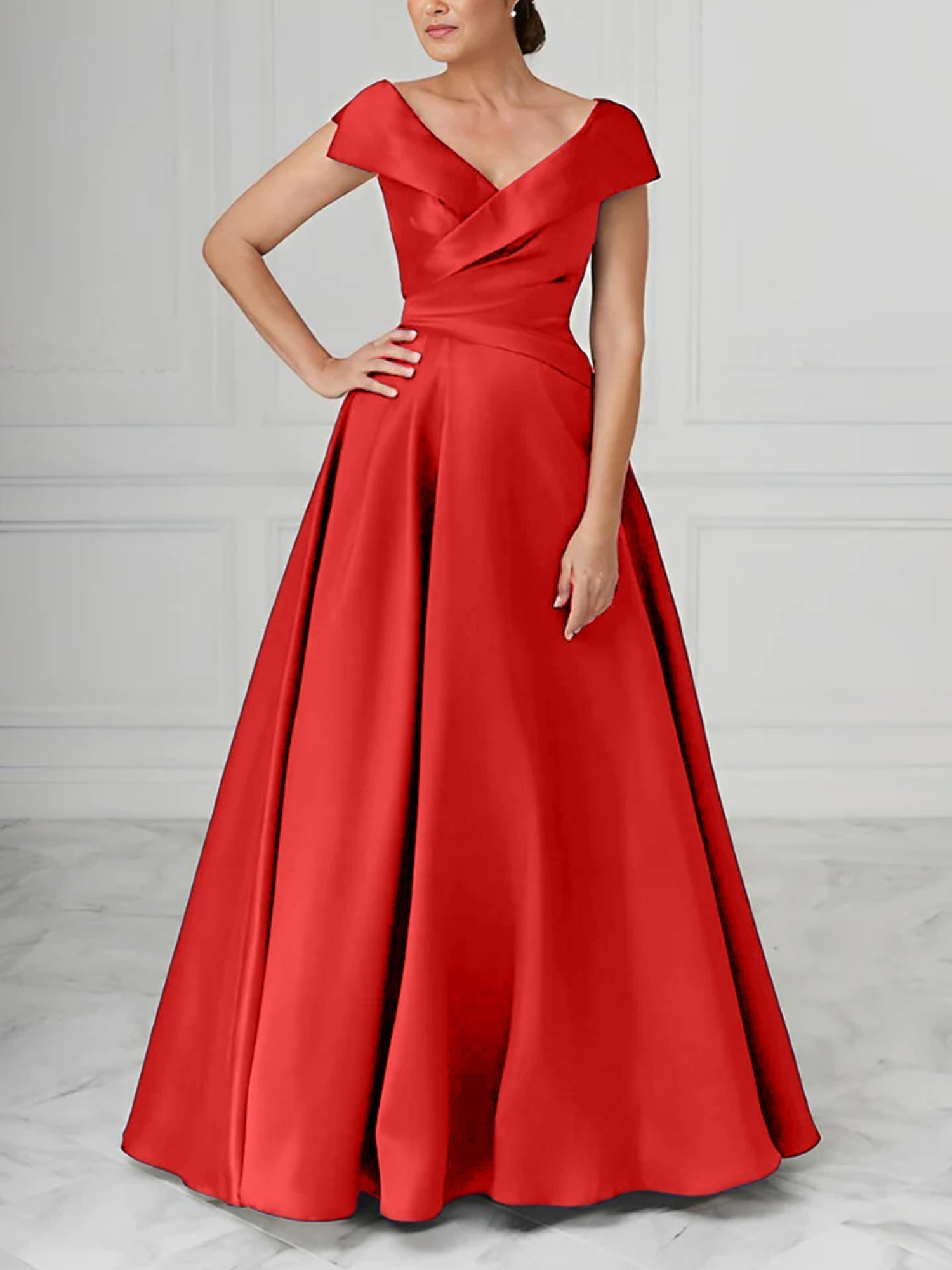 V Neck Satin A Line Mother of the Bride Dresses with Ruched Details