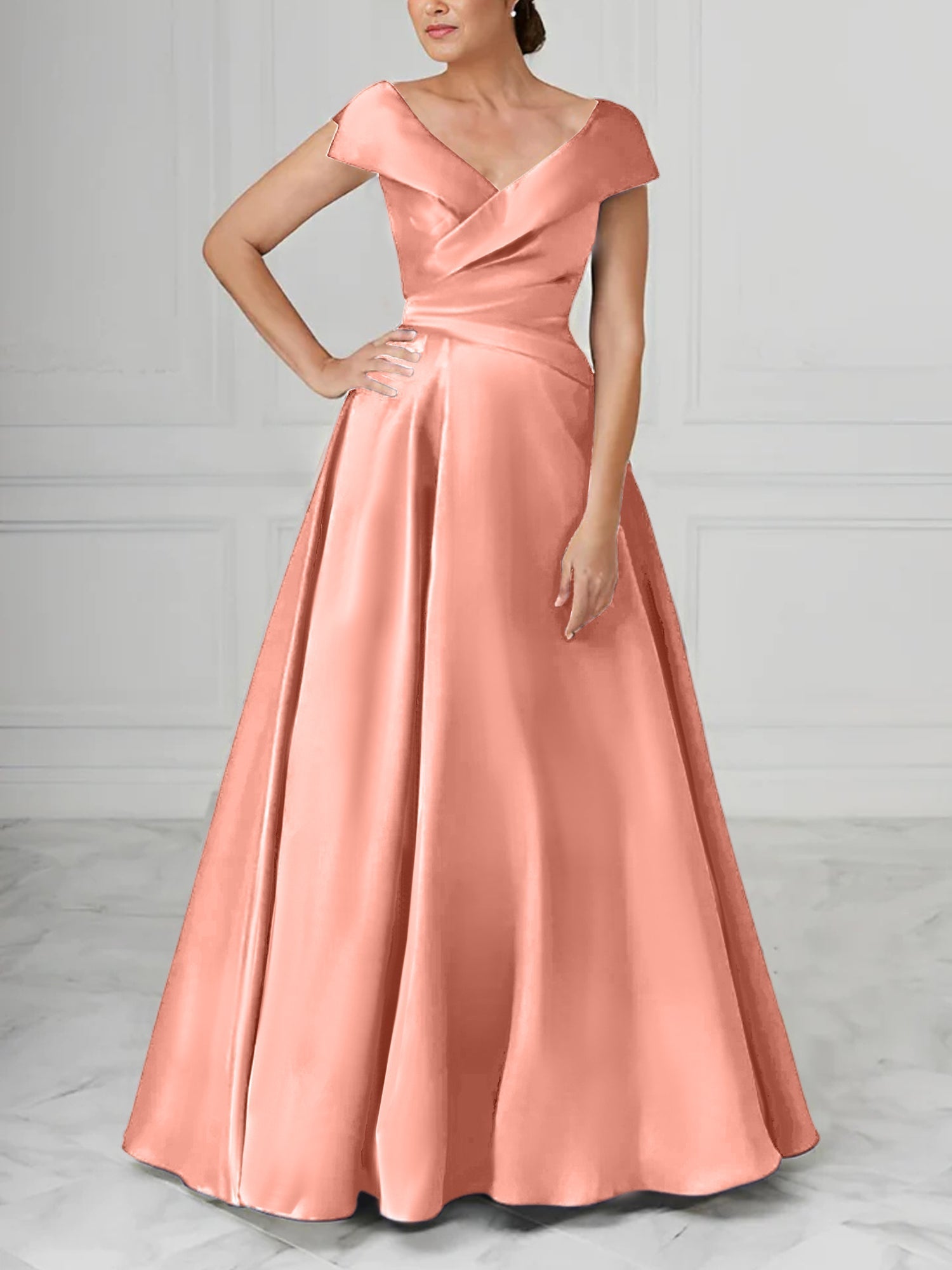 V Neck Satin A Line Mother of the Bride Dresses with Ruched Details