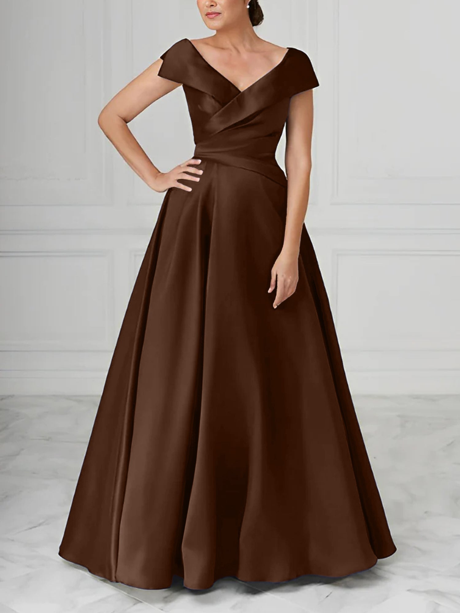 V Neck Satin A Line Mother of the Bride Dresses with Ruched Details