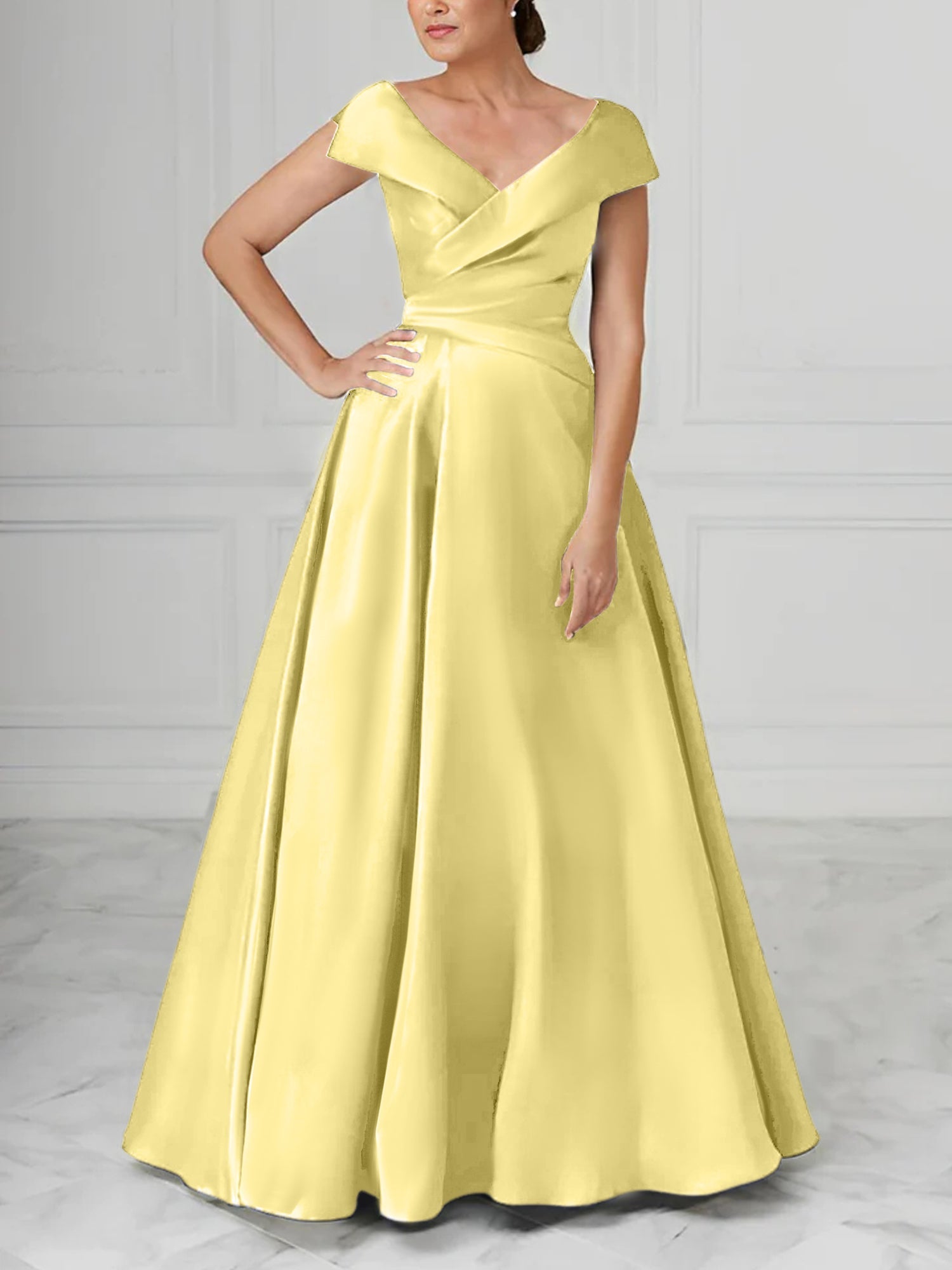V Neck Satin A Line Mother of the Bride Dresses with Ruched Details