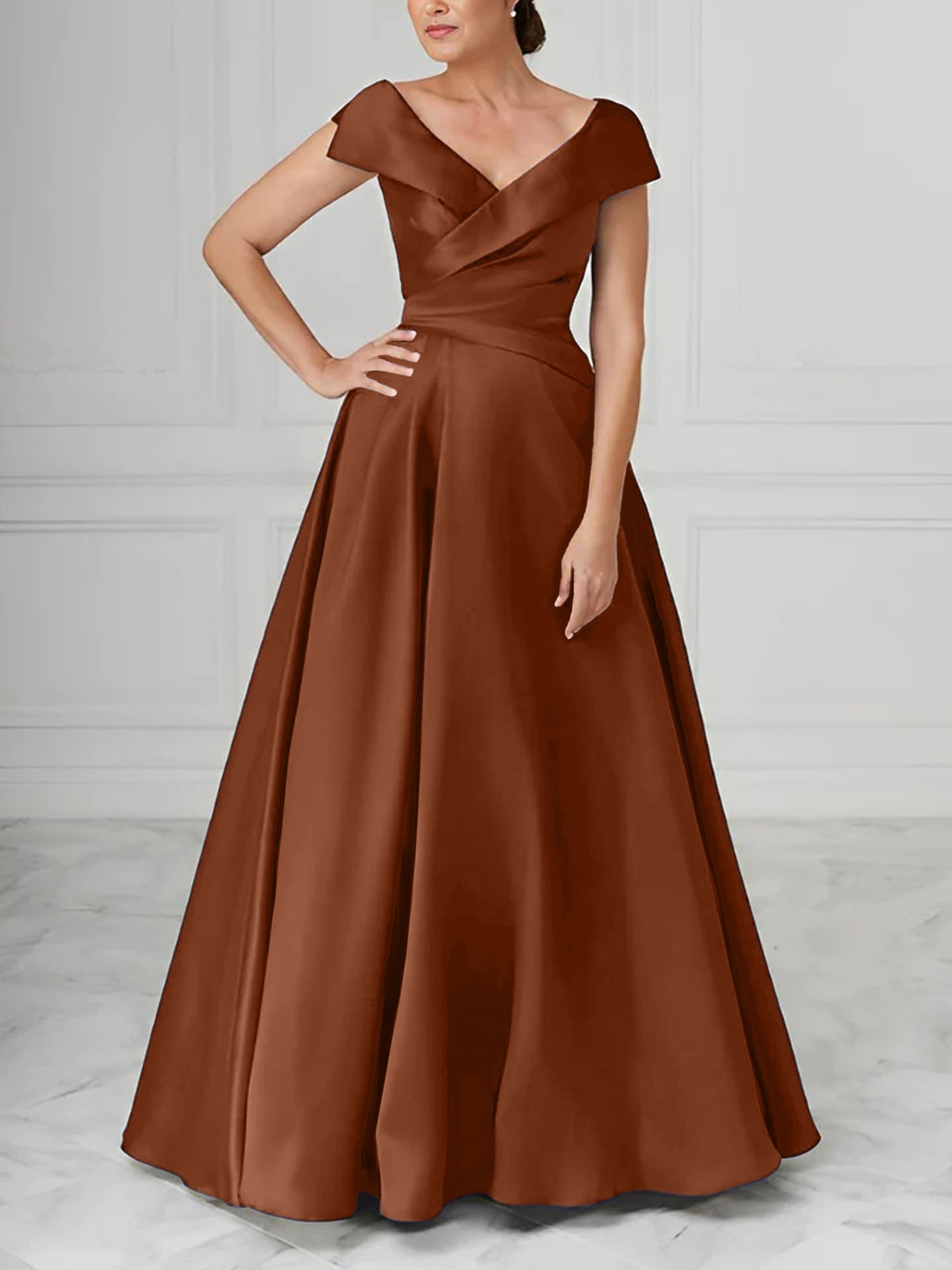 V Neck Satin A Line Mother of the Bride Dresses with Ruched Details