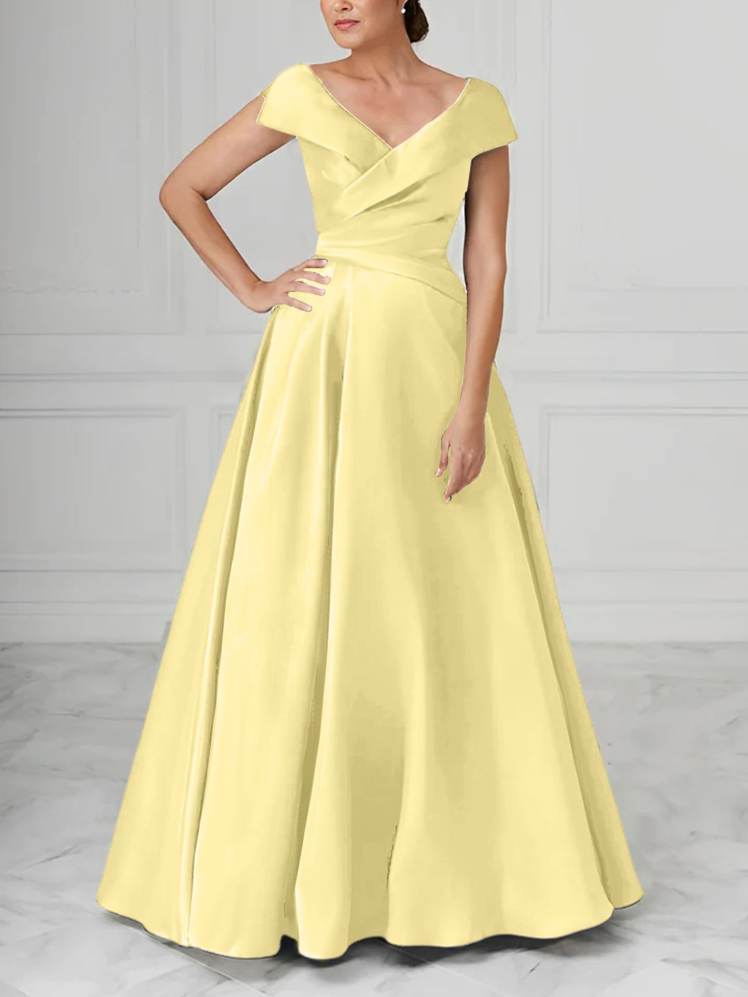 V Neck Satin A Line Mother of the Bride Dresses with Ruched Details