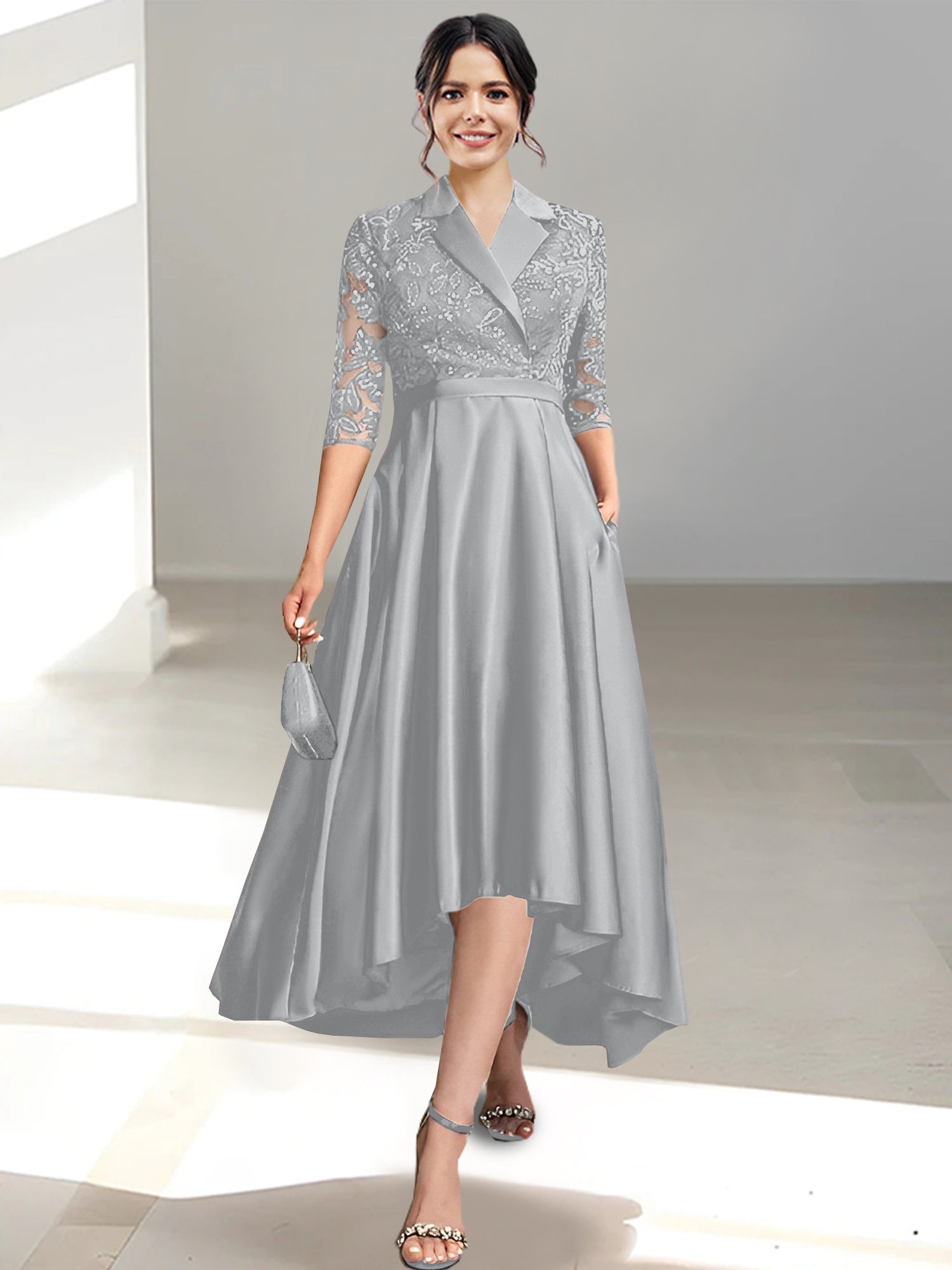 V Neck Tea Length Sheath Column Dresses for the Mother of the Bride