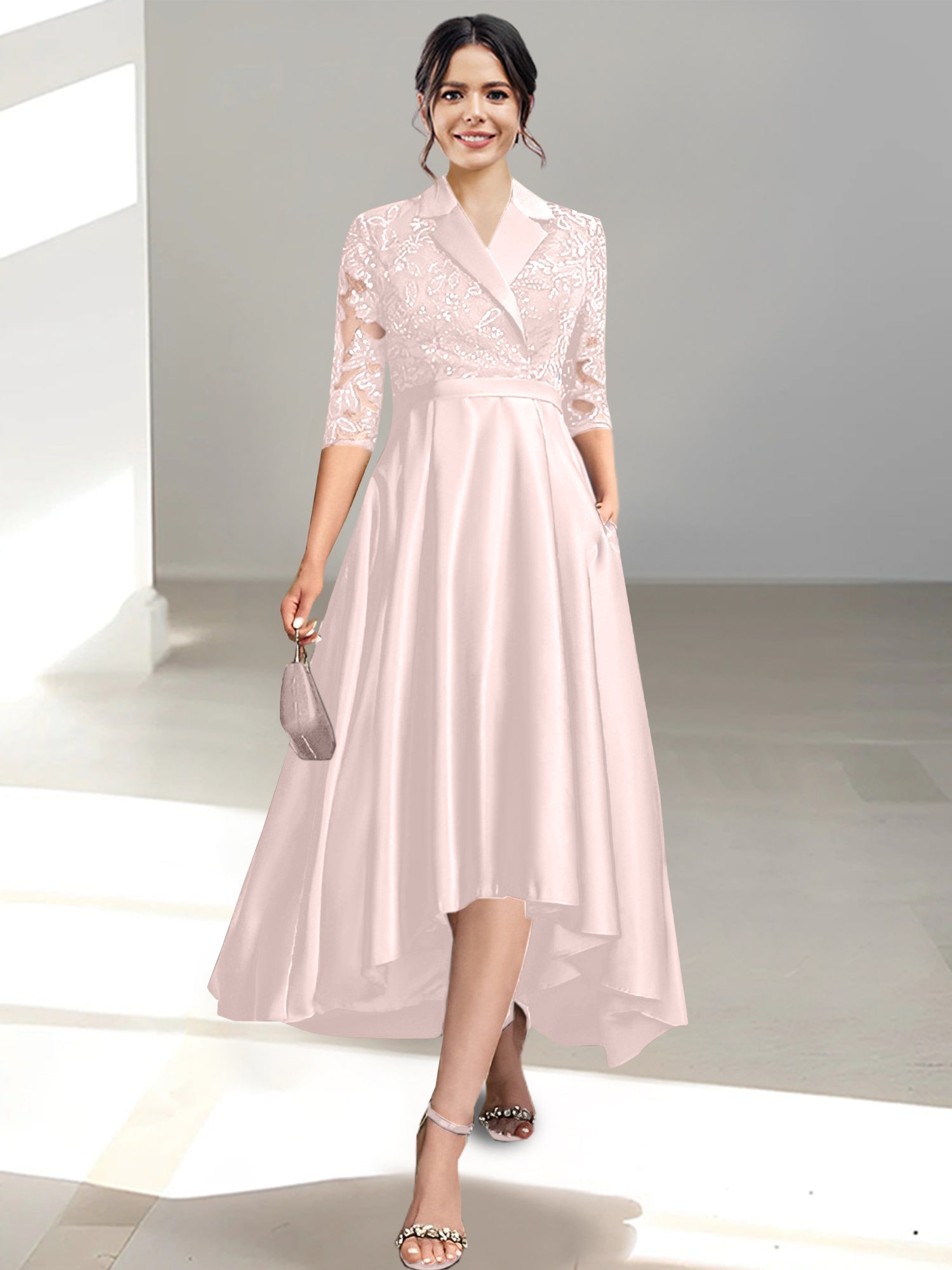 V Neck Tea Length Sheath Column Dresses for the Mother of the Bride