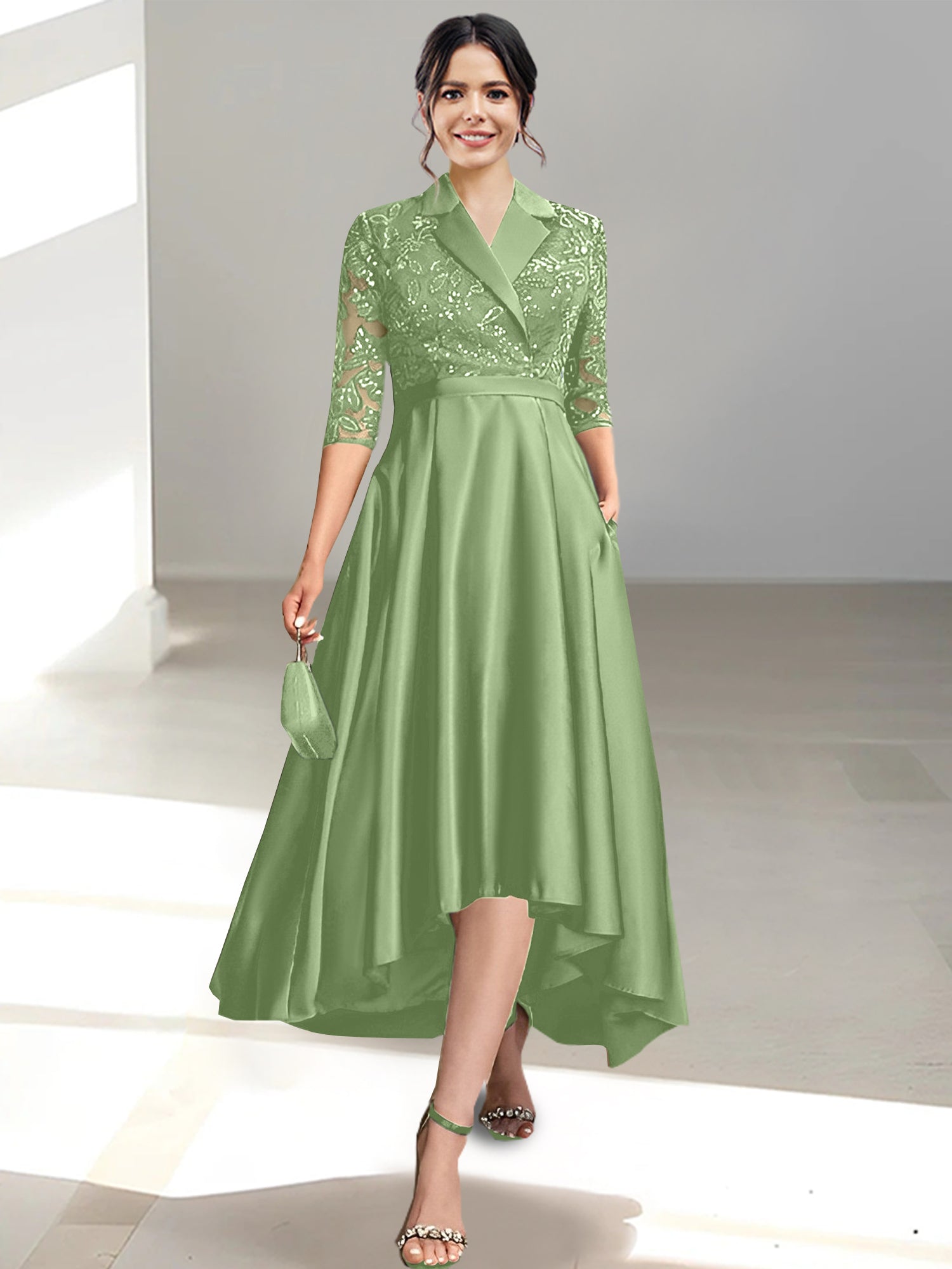 V Neck Tea Length Sheath Column Dresses for the Mother of the Bride