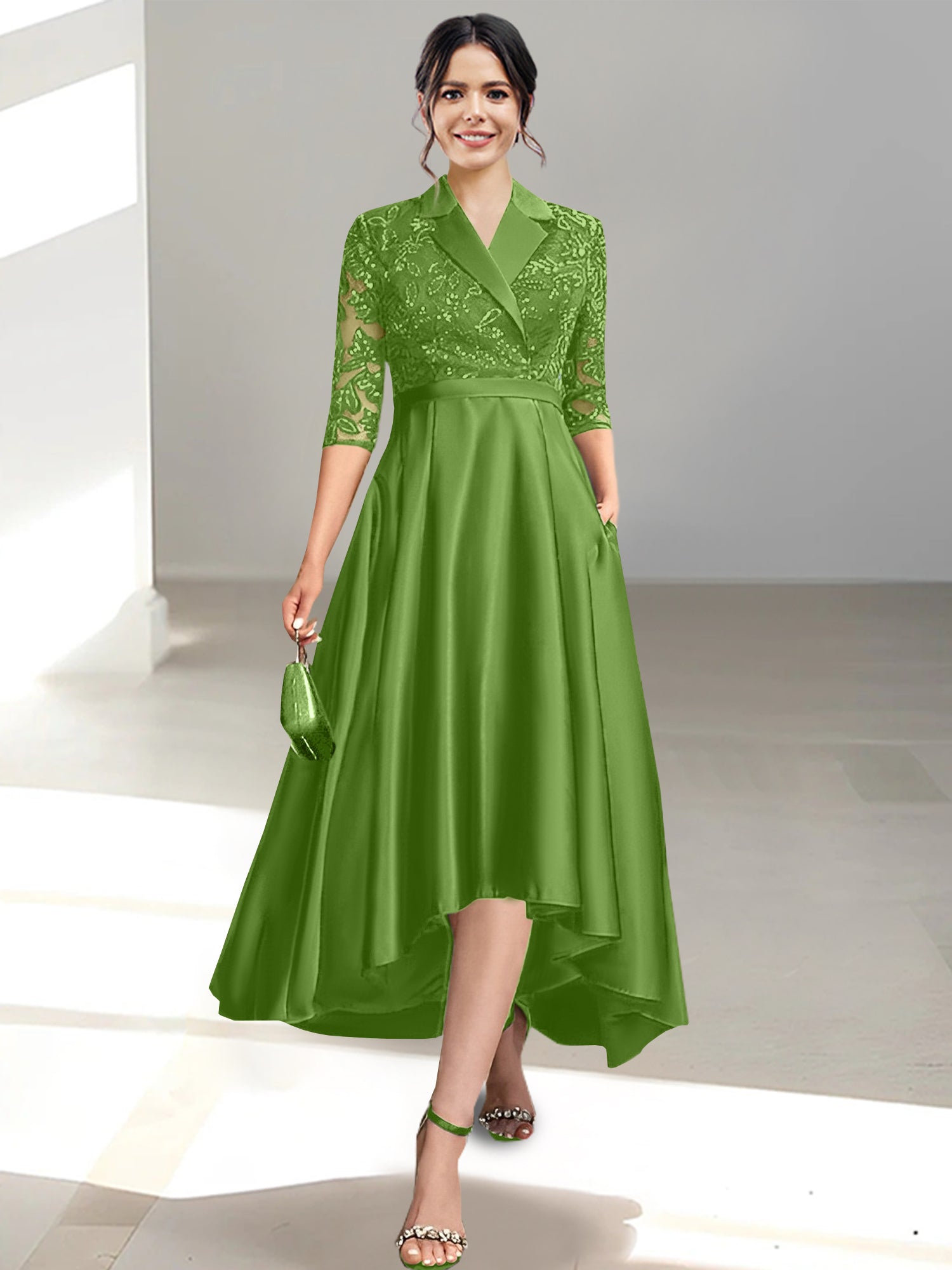 V Neck Tea Length Sheath Column Dresses for the Mother of the Bride