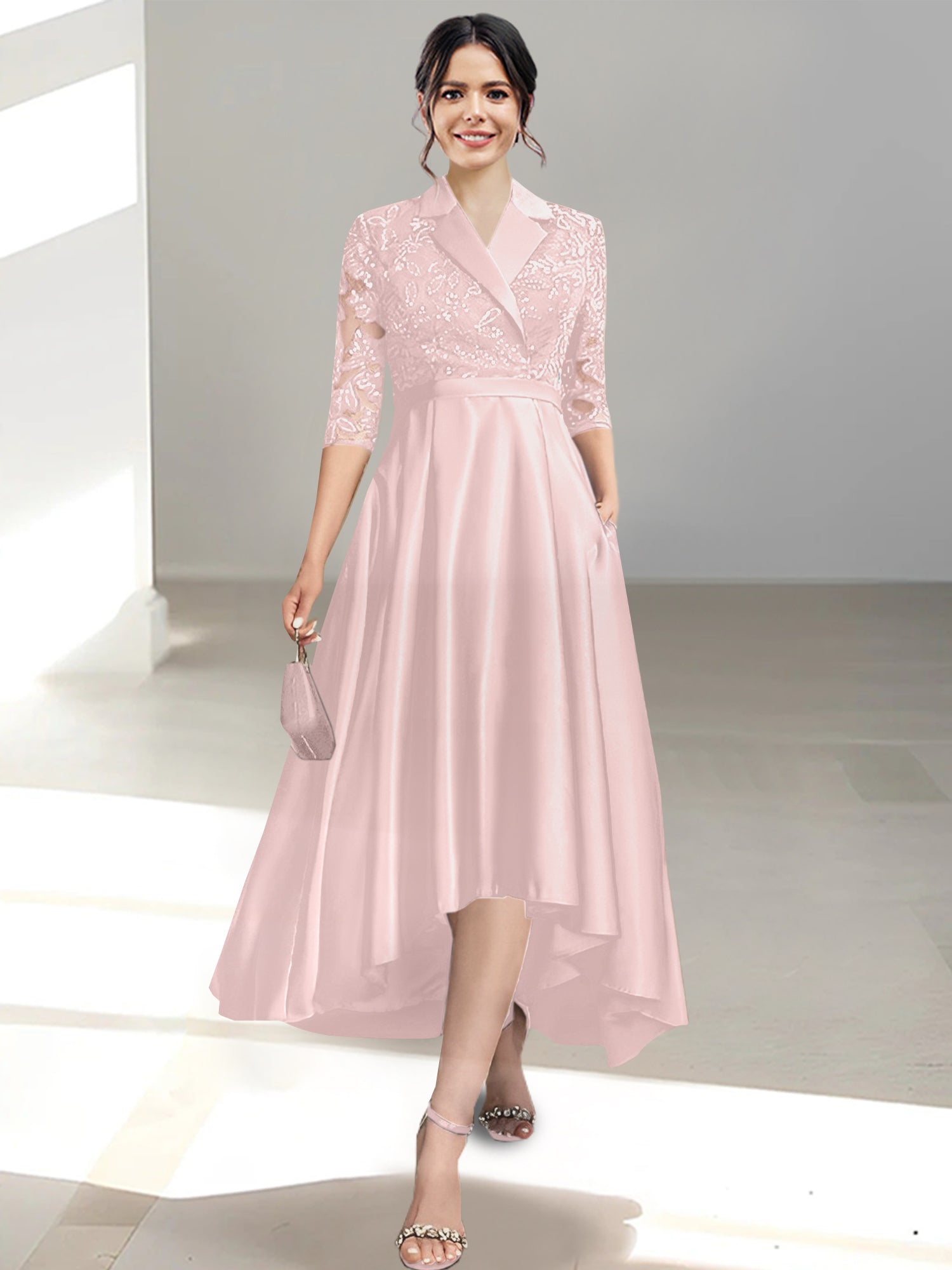 V Neck Tea Length Sheath Column Dresses for the Mother of the Bride