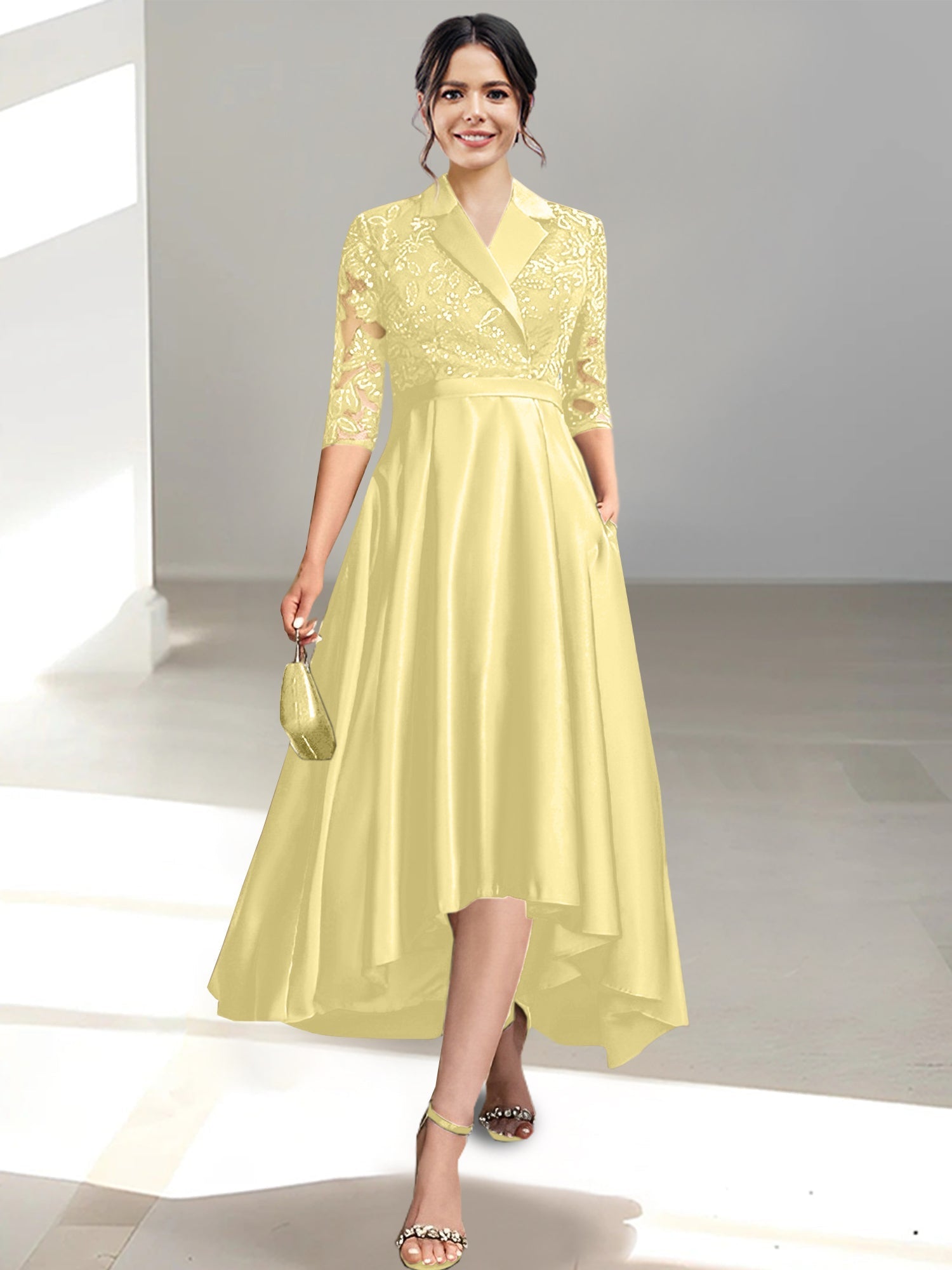 V Neck Tea Length Sheath Column Dresses for the Mother of the Bride