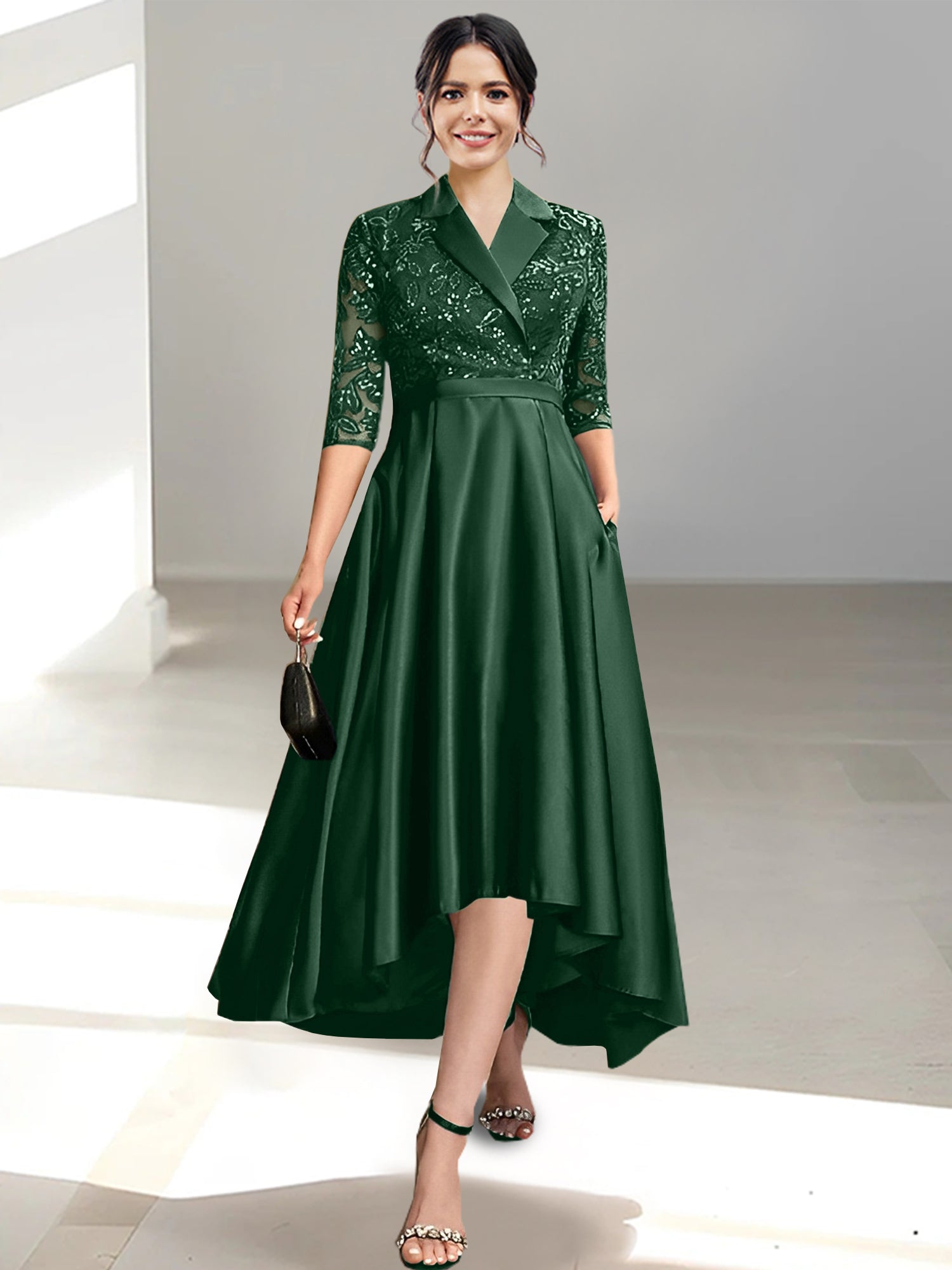 V Neck Tea Length Sheath Column Dresses for the Mother of the Bride