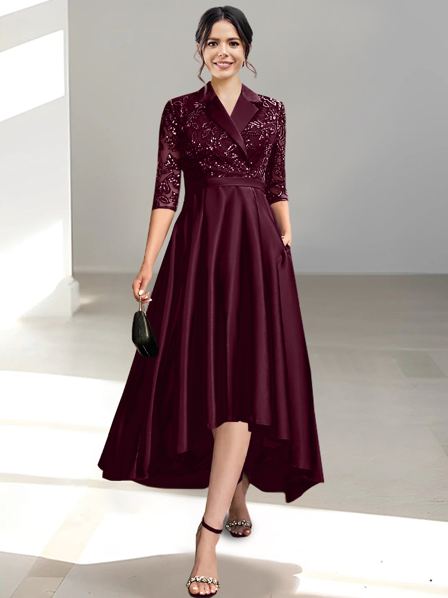 V Neck Tea Length Sheath Column Dresses for the Mother of the Bride
