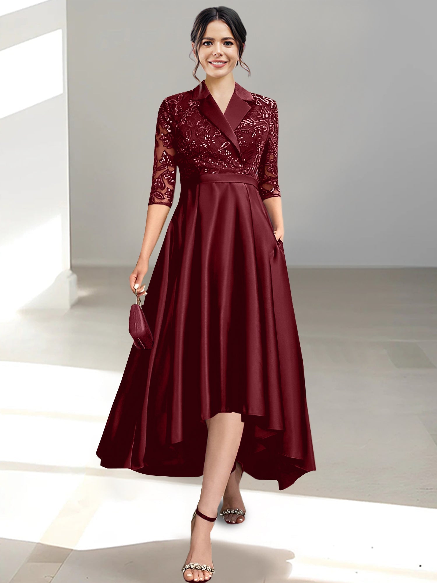 V Neck Tea Length Sheath Column Dresses for the Mother of the Bride