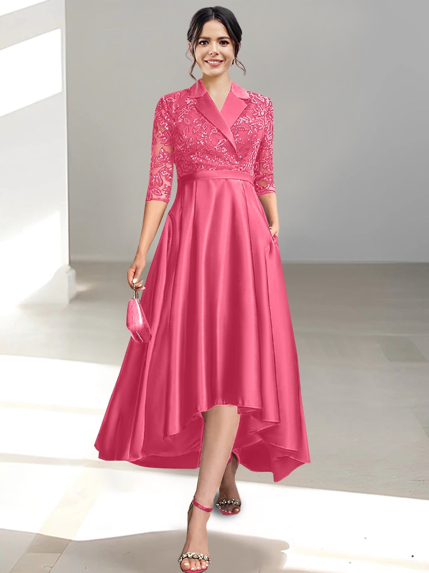 V Neck Tea Length Sheath Column Dresses for the Mother of the Bride