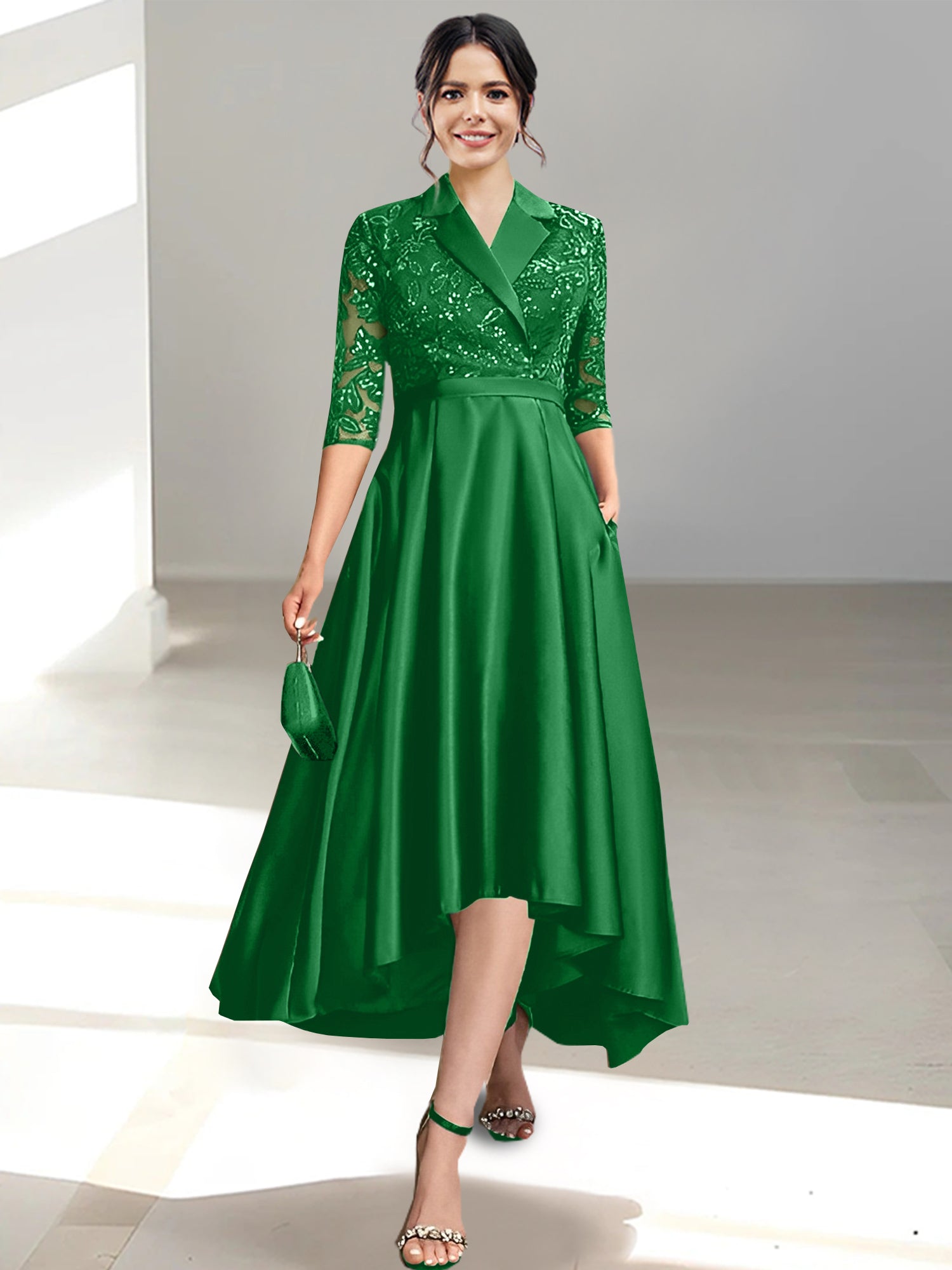 V Neck Tea Length Sheath Column Dresses for the Mother of the Bride