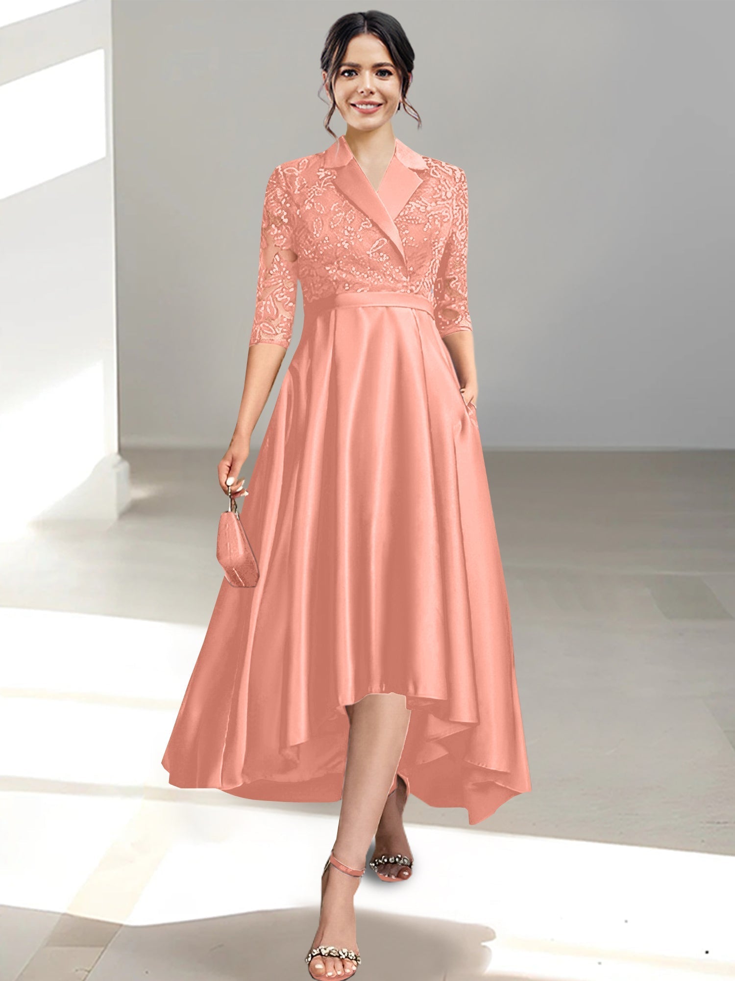 V Neck Tea Length Sheath Column Dresses for the Mother of the Bride