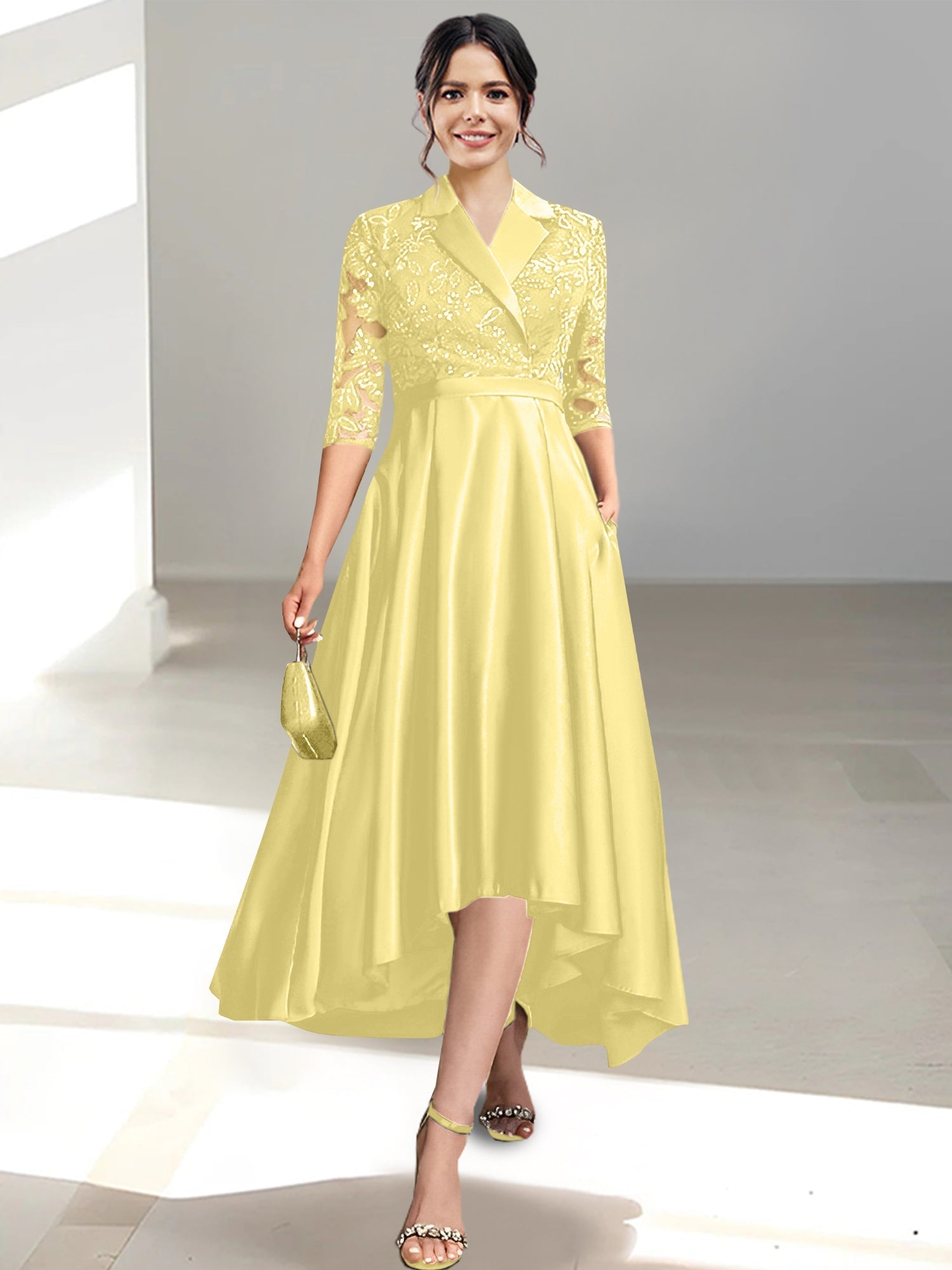V Neck Tea Length Sheath Column Dresses for the Mother of the Bride