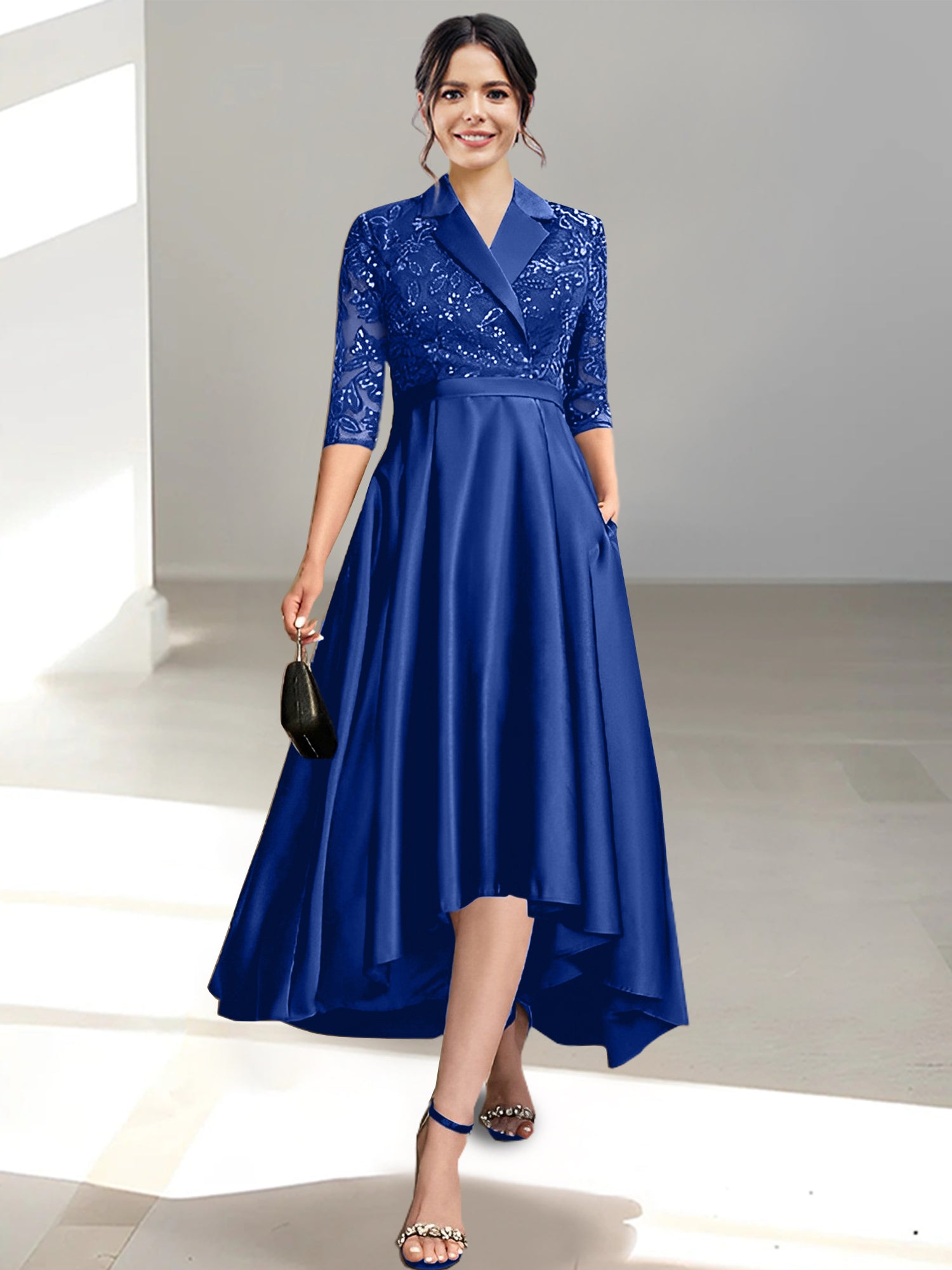 V Neck Tea Length Sheath Column Dresses for the Mother of the Bride