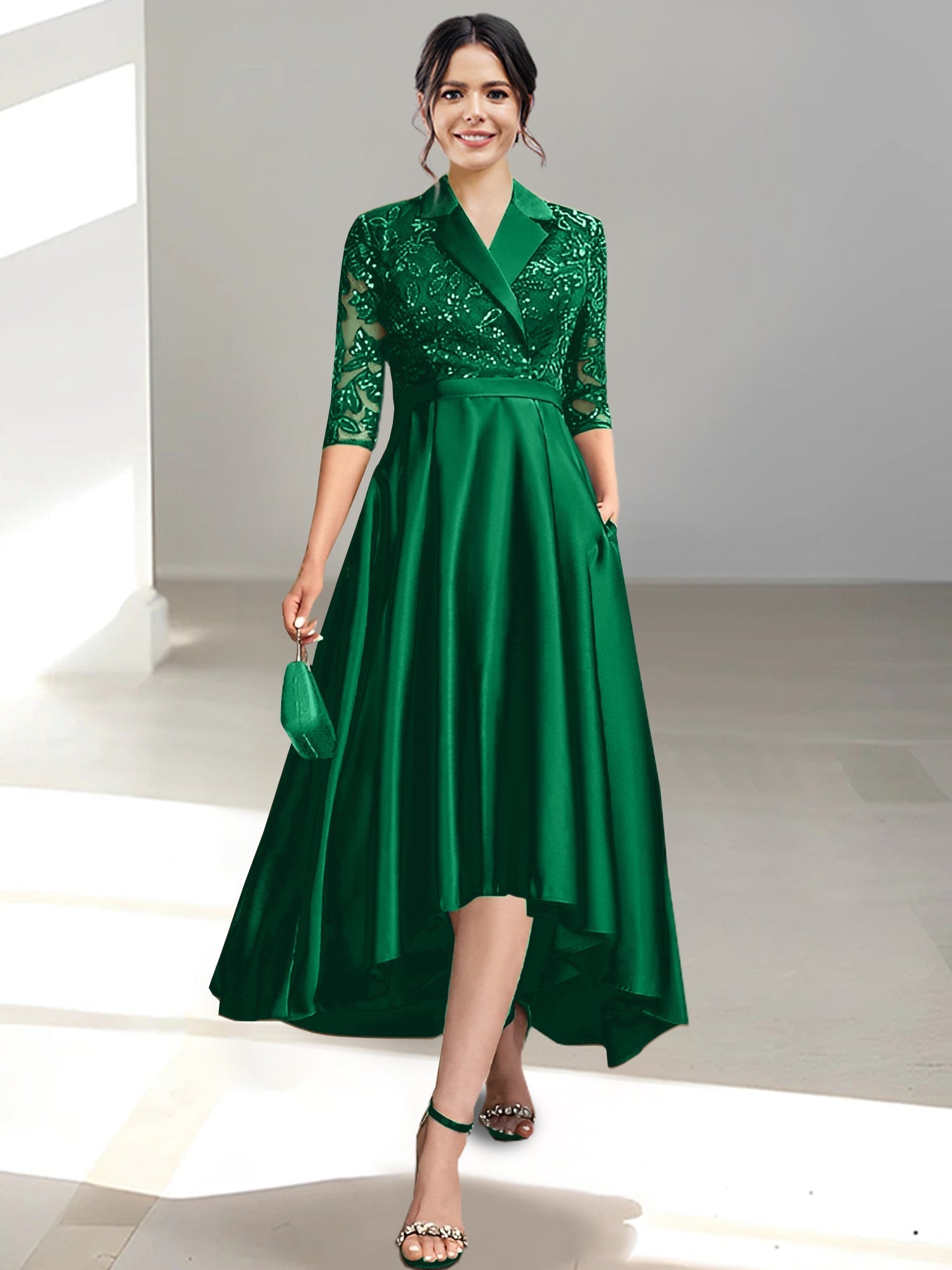 V Neck Tea Length Sheath Column Dresses for the Mother of the Bride