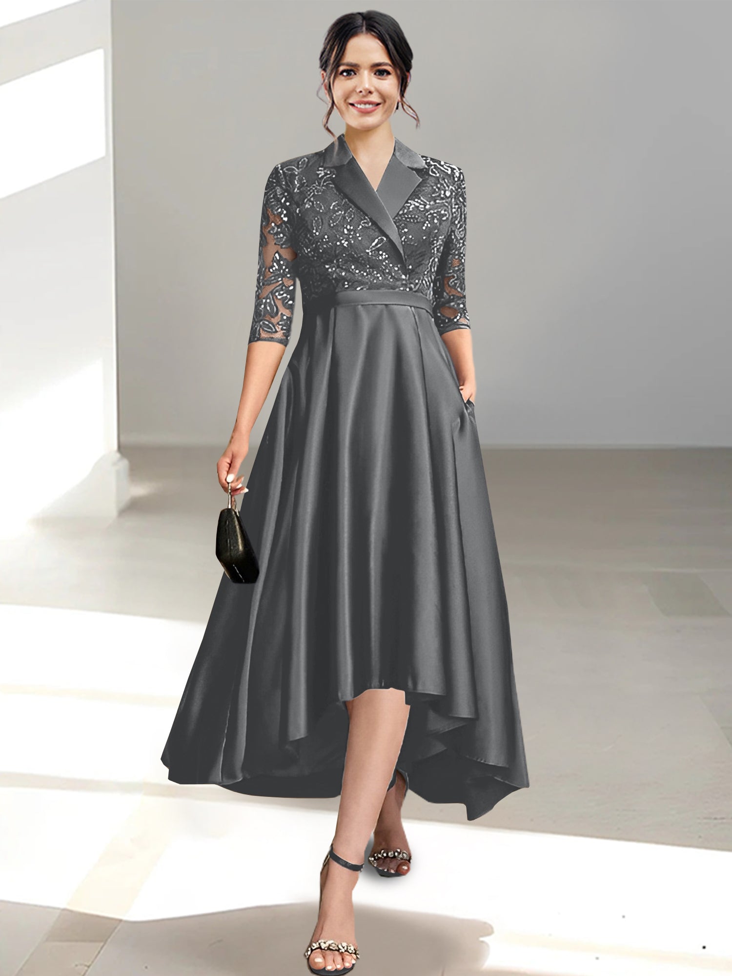 V Neck Tea Length Sheath Column Dresses for the Mother of the Bride