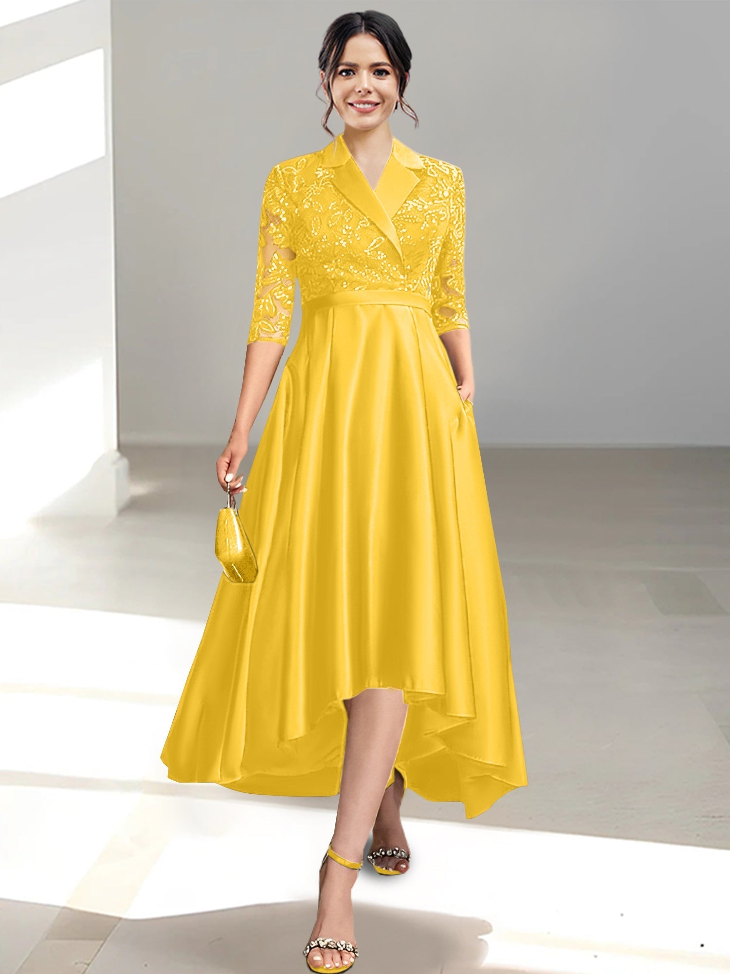 V Neck Tea Length Sheath Column Dresses for the Mother of the Bride