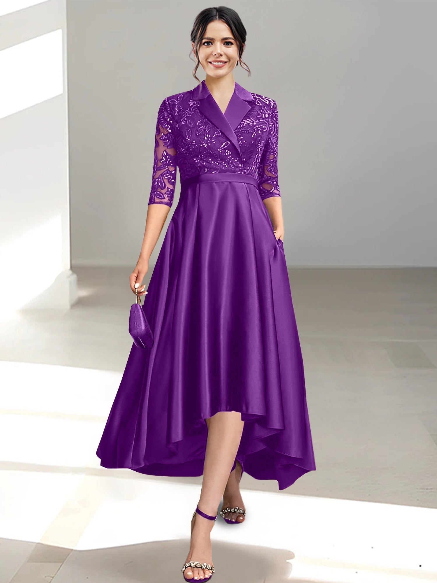 V Neck Tea Length Sheath Column Dresses for the Mother of the Bride