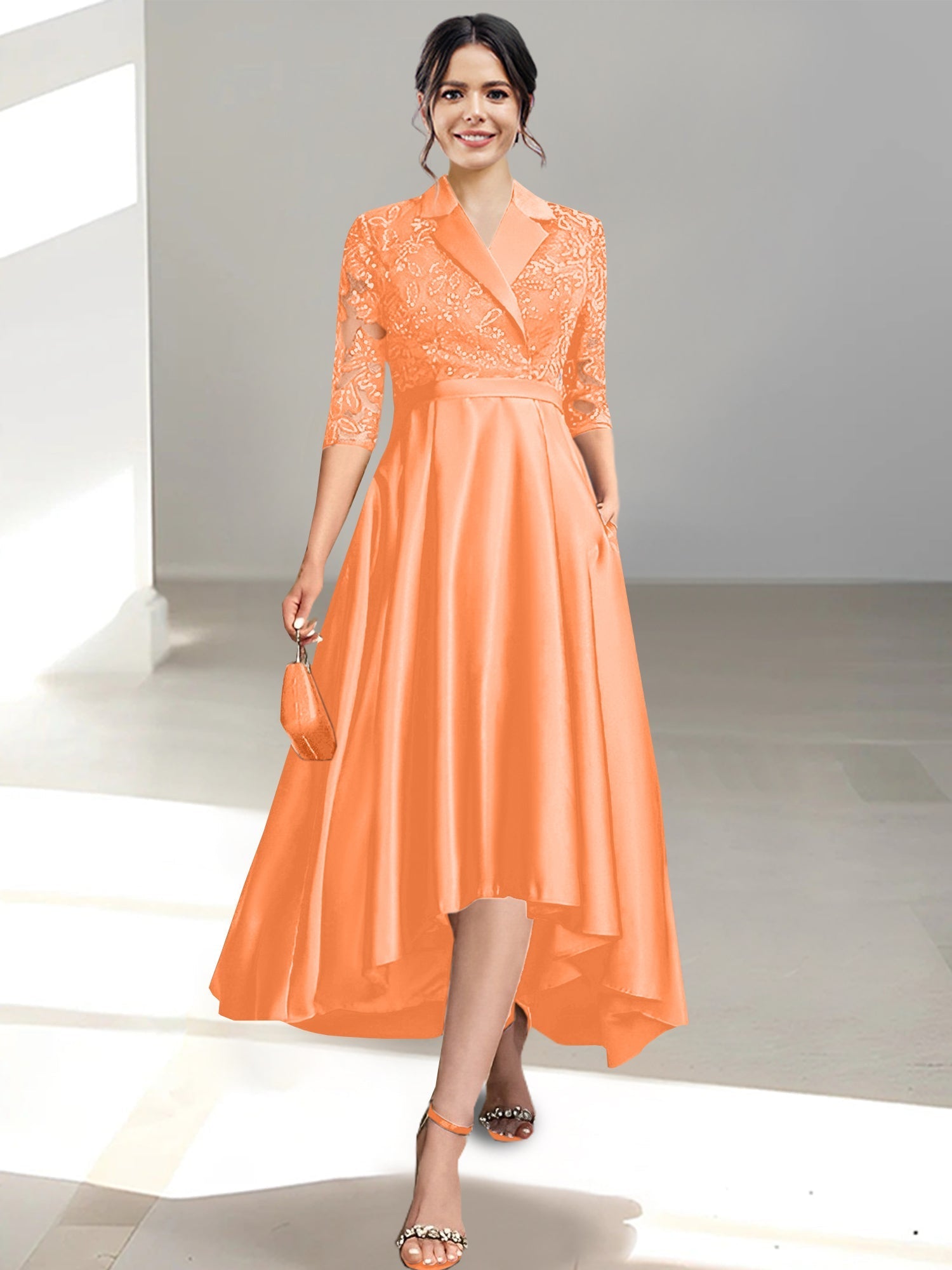 V Neck Tea Length Sheath Column Dresses for the Mother of the Bride