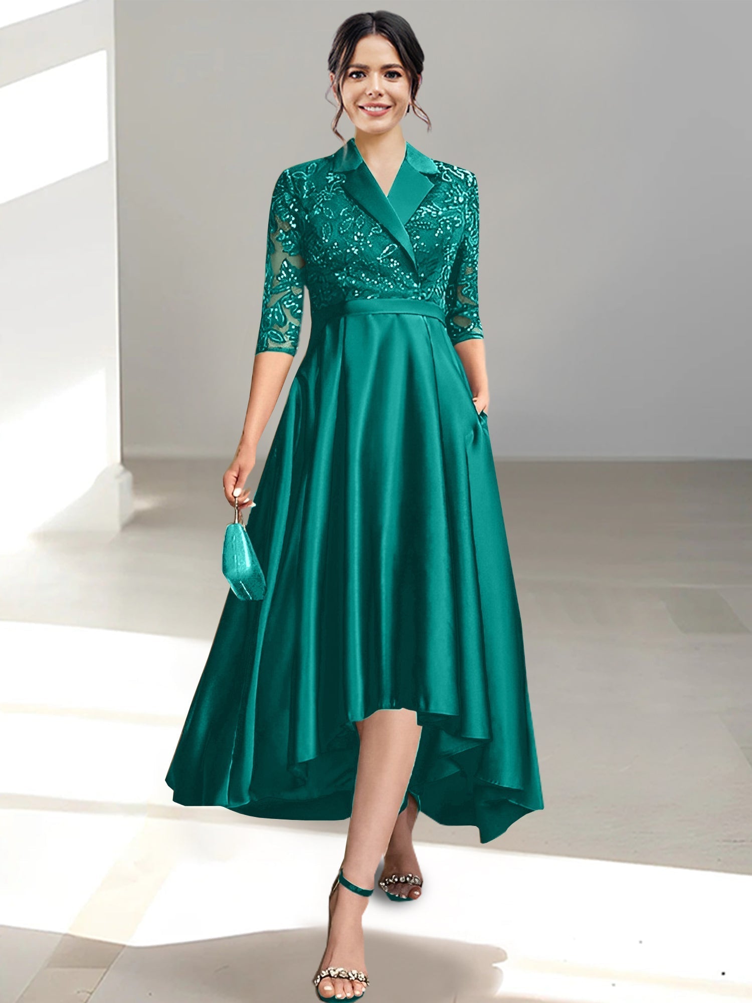 V Neck Tea Length Sheath Column Dresses for the Mother of the Bride