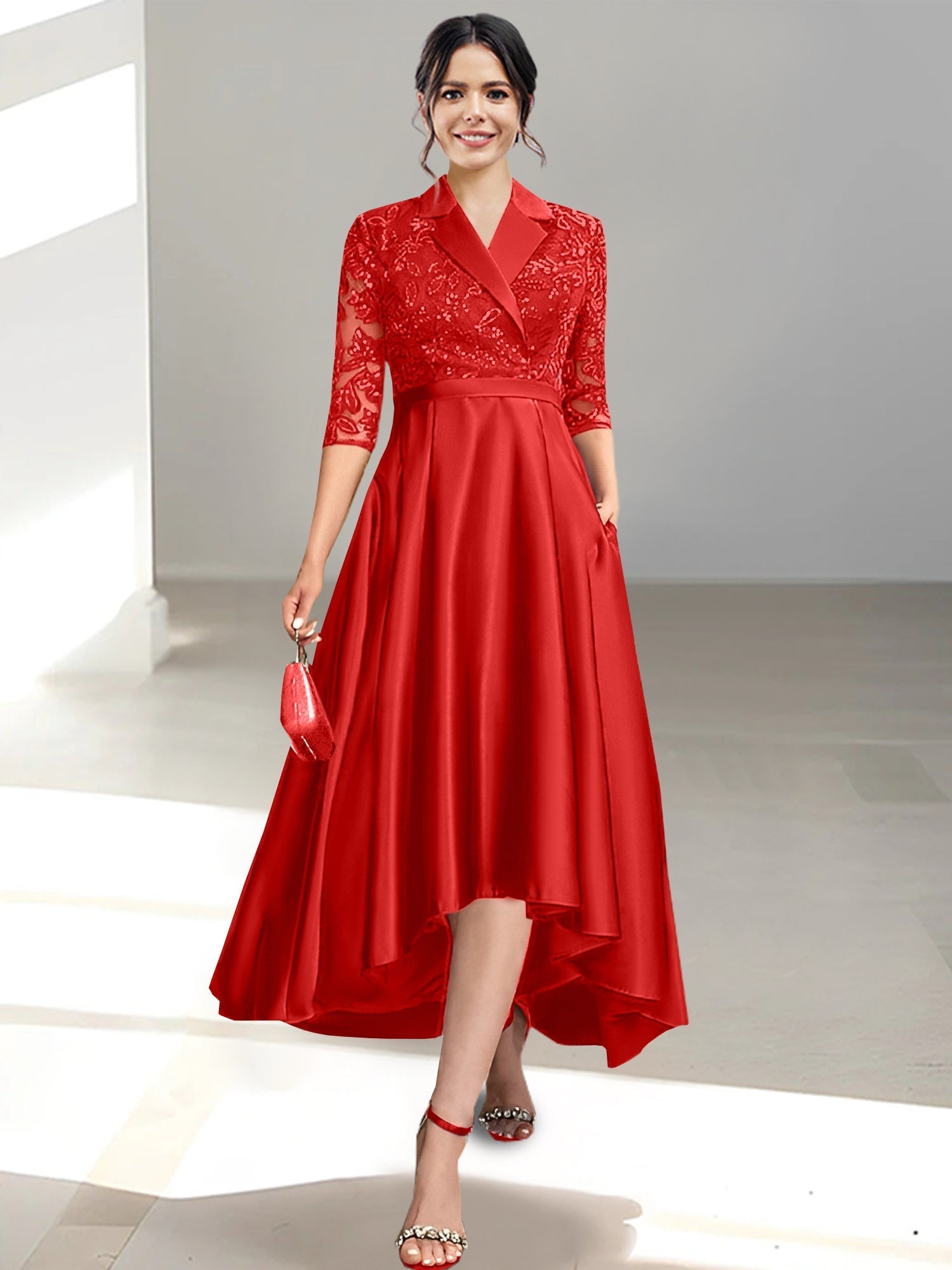 V Neck Tea Length Sheath Column Dresses for the Mother of the Bride