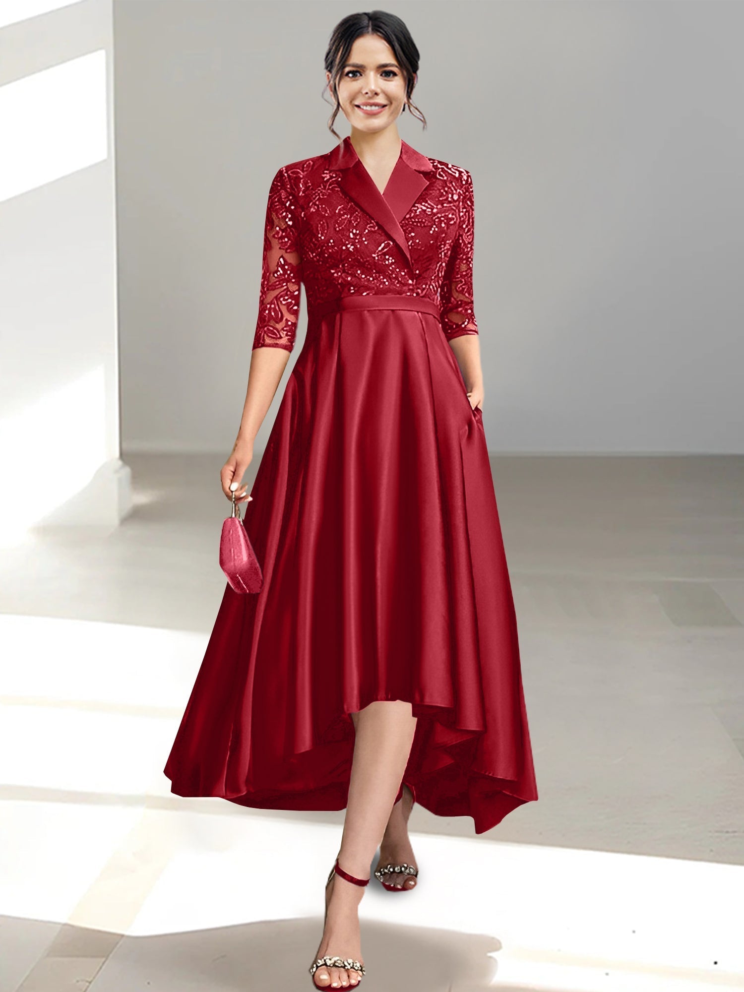 V Neck Tea Length Sheath Column Dresses for the Mother of the Bride