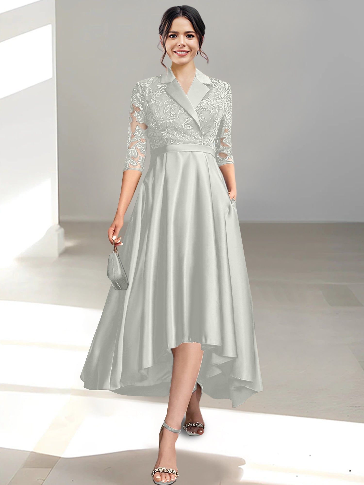 V Neck Tea Length Sheath Column Dresses for the Mother of the Bride