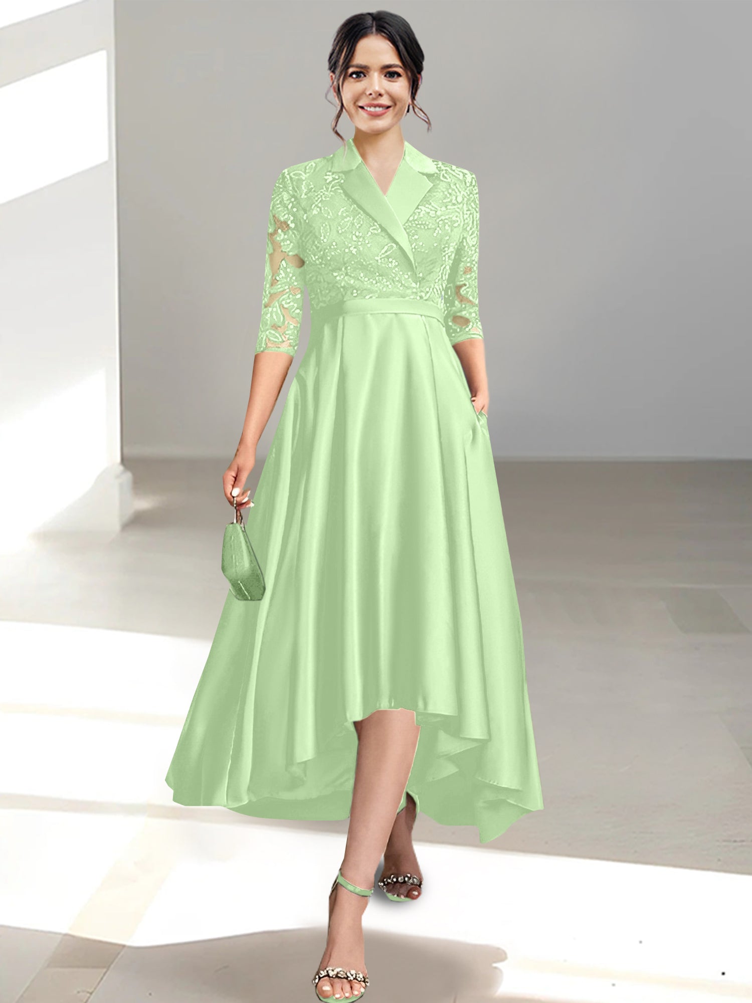 V Neck Tea Length Sheath Column Dresses for the Mother of the Bride