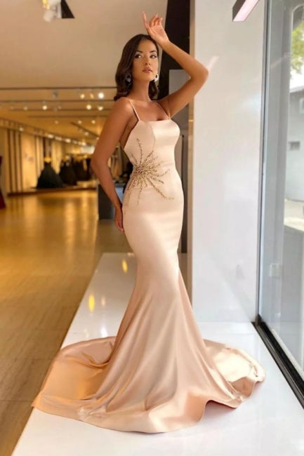 Vintage Mermaid Satin Spaghetti Straps Sleeveless Formal Dress