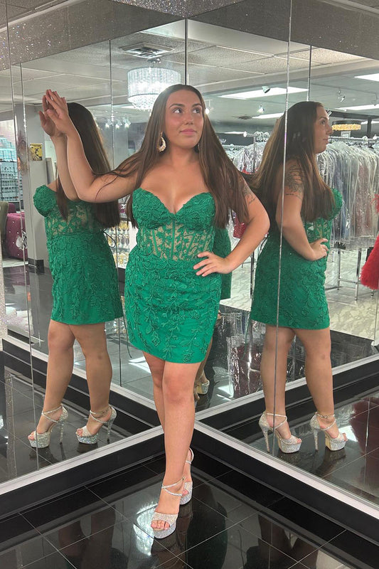 Dark Green Strapless Corset Tight Short Homecoming Dress with Appliques